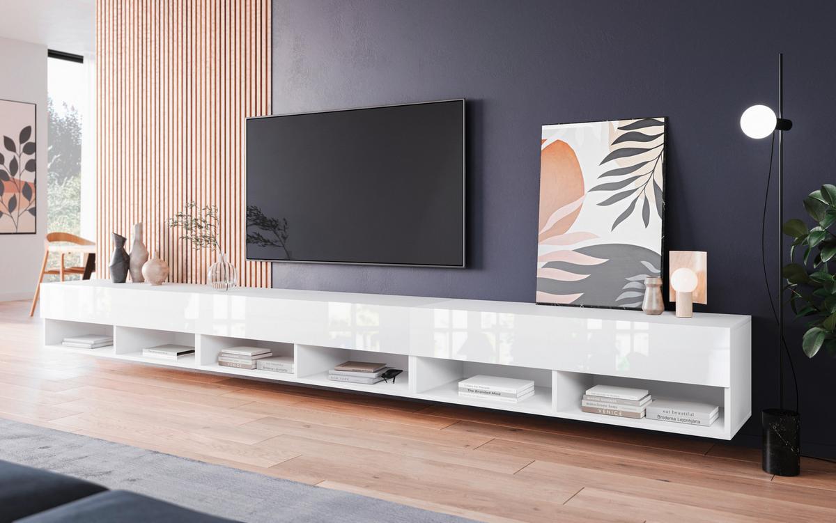 Nízka komoda biela vysoký lesk - sivá/biela, Lifestyle, kompozitné drevo/plast (300/30/31cm) - P & B