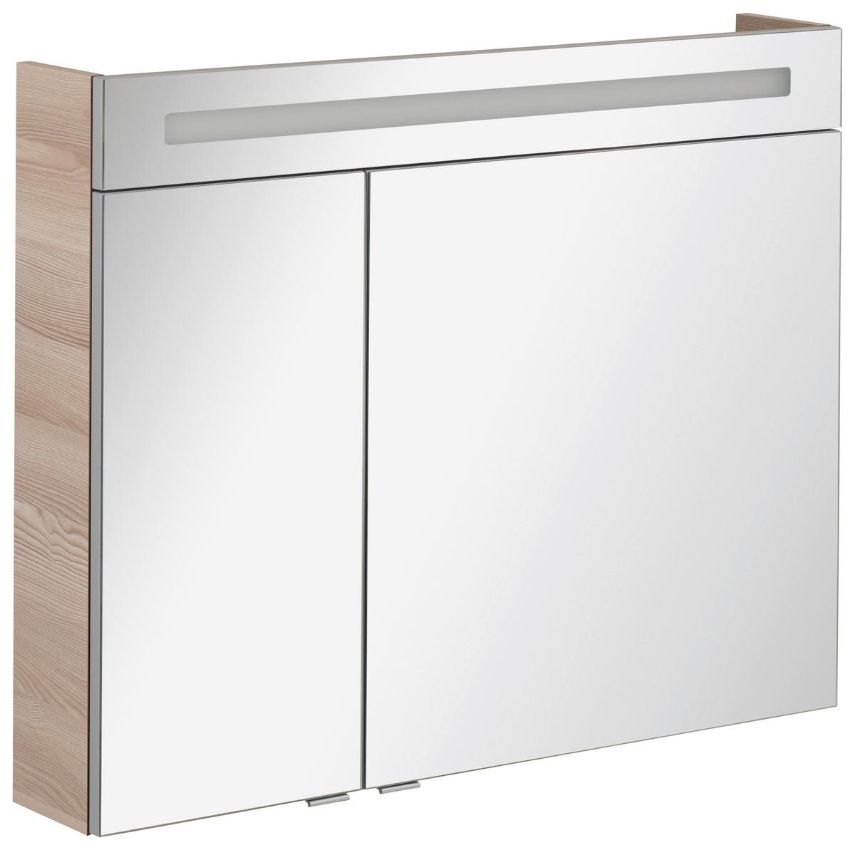 Spiegelschrank B.clever Mit Led 2-Türig BxHxT: 90x71x16 cm - Eschefarben, MODERN, Glas/Holzwerkstoff (90/71/16cm) - MID.YOU