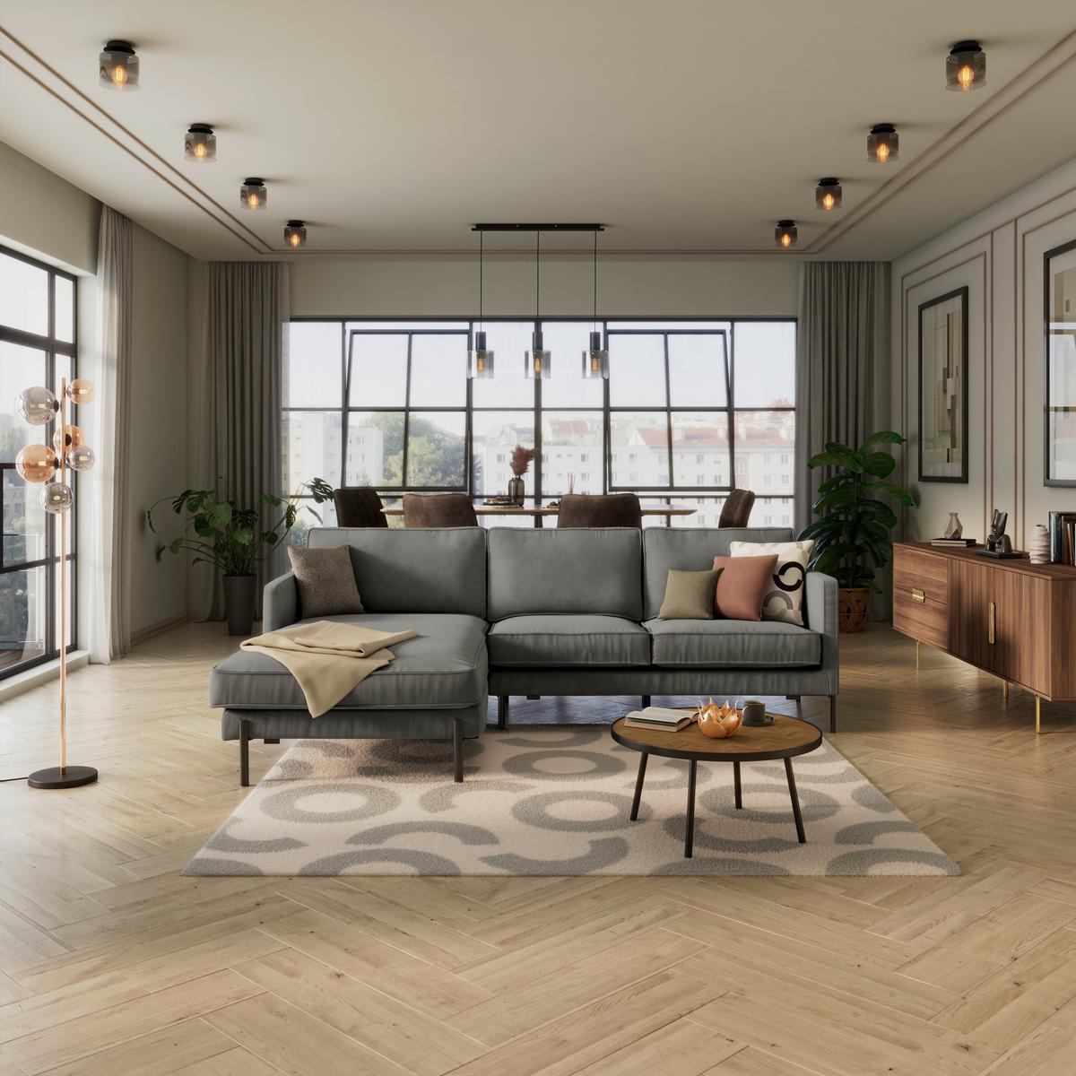 Ecksofa Yukon Dunkelgrau S: 154x232 Cm - Dunkelgrau/Schwarz, Trend, Textil (154/232cm) - Livetastic