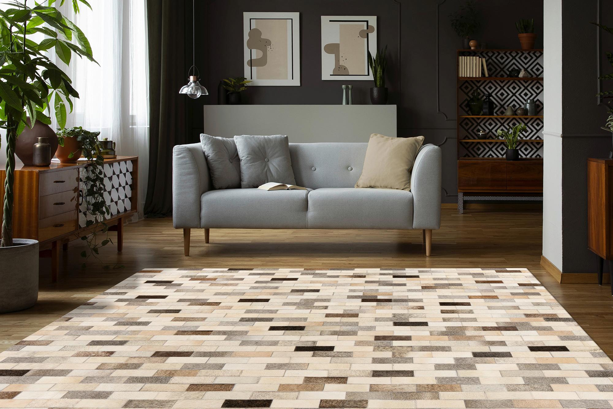 Lederteppich Ravi 100 - Grau, KONVENTIONELL, Leder (160/230cm)