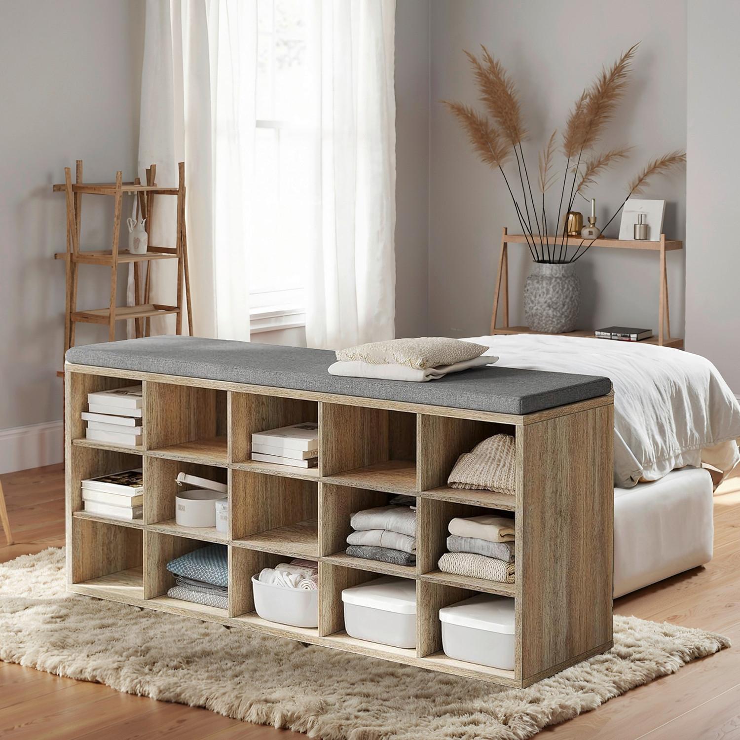 Schuhbank Shoe Bench - Braun/Grau, MODERN, Holzwerkstoff/Textil (105/48/30cm) - MID.YOU