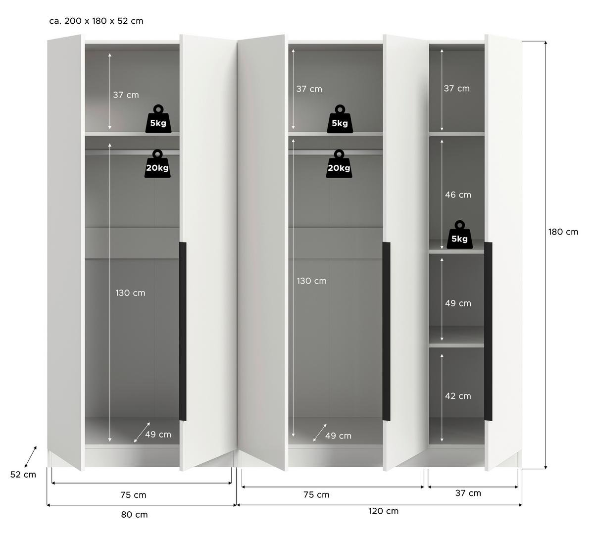 Drehtürenschrank Kopenhagen, Weiß B: 200 Cm - Weiß, MODERN, Holzwerkstoff (200/181/52cm) - MID.YOU