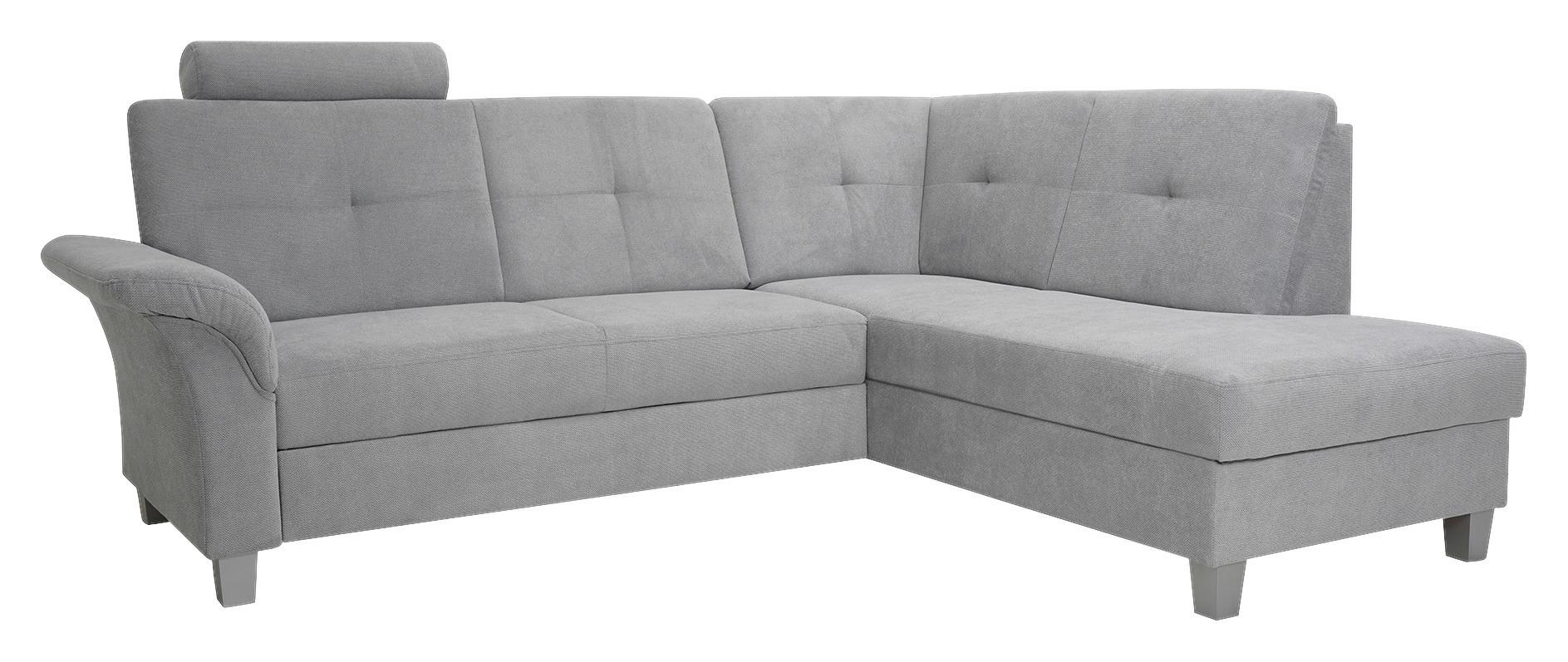 Rohová sedačka PORTLAND, pravá, strieborná - svetlosivá/strieborná, Konventionell, drevo/textil (245/196cm)