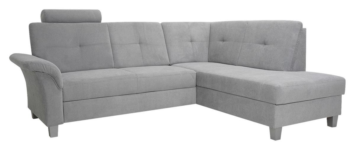 Rohová sedačka PORTLAND, pravá, strieborná - svetlosivá/strieborná, Konventionell, drevo/textil (245/196cm)
