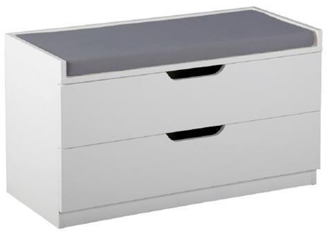 Garderobenbank Vestario B: 80cm + Laden, Weiß/Grau - Weiß/Grau, KONVENTIONELL, Holzwerkstoff/Textil (80/44,5/35,5cm) - MID.YOU