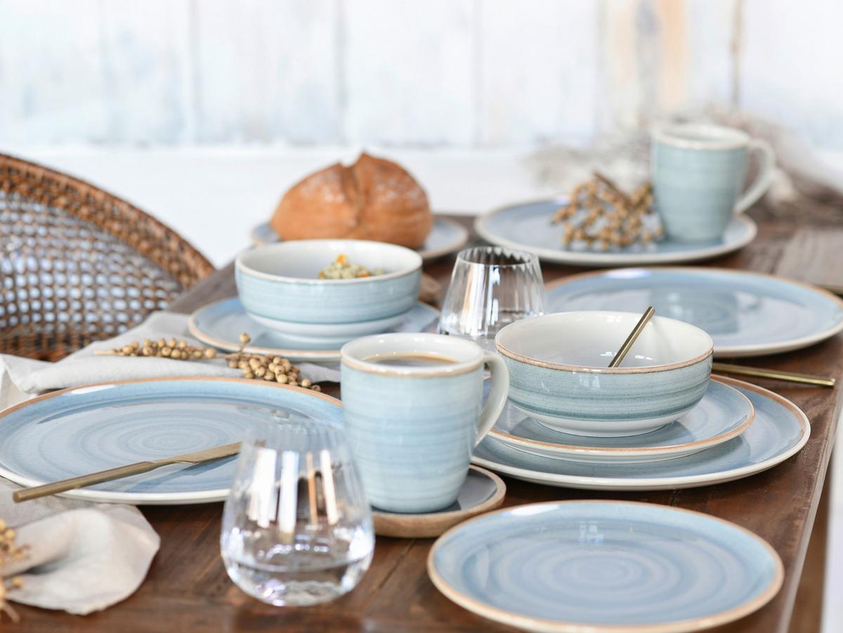 Kombiservice Steinzeug 16 -Teilig. Creme/Azurblau - Azurblau/Creme, Basics, Keramik - Creatable