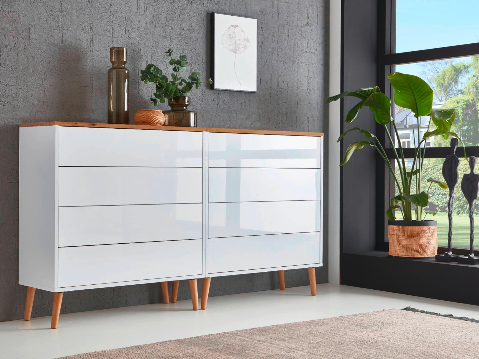 Sideboard Mailand 1 B:158cm Eiche/weiß - Weiß Hochglanz/Eiche Artisan, MODERN, Holzwerkstoff (158/86/33cm) - MID.YOU