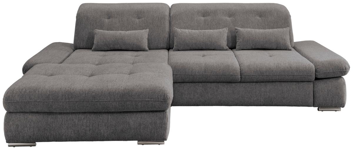 Ecksofa mit Schlaffunktion Dalida Braun/Grau Chenille - Chromfarben/Graubraun, Design, Textil (196/300cm) - Livetastic