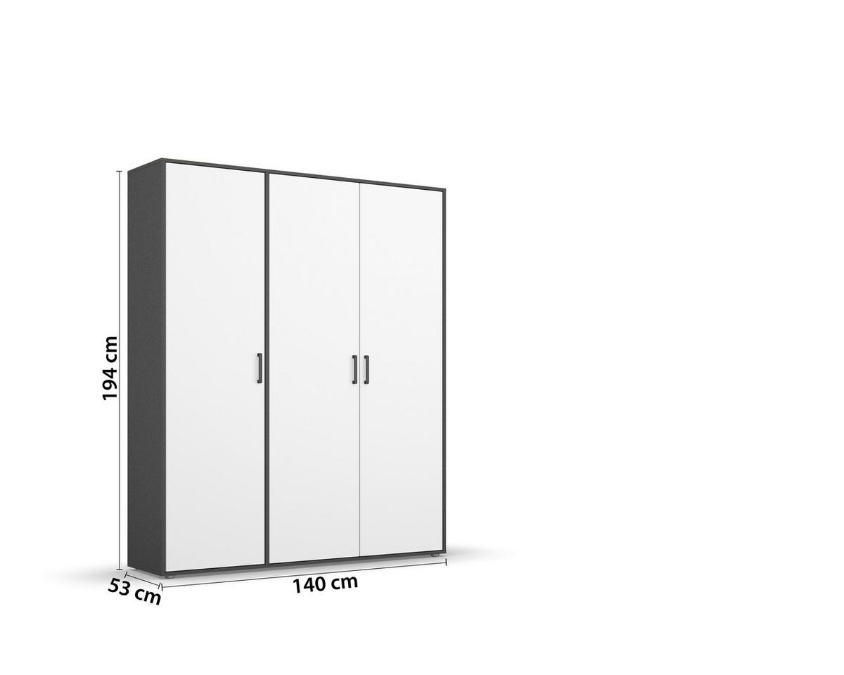 Drehtürenschrank Voyager Grau,weiß B: 140 Cm - Weiß/Grau, MODERN, Holzwerkstoff (140/194/53cm) - Rauch Möbel