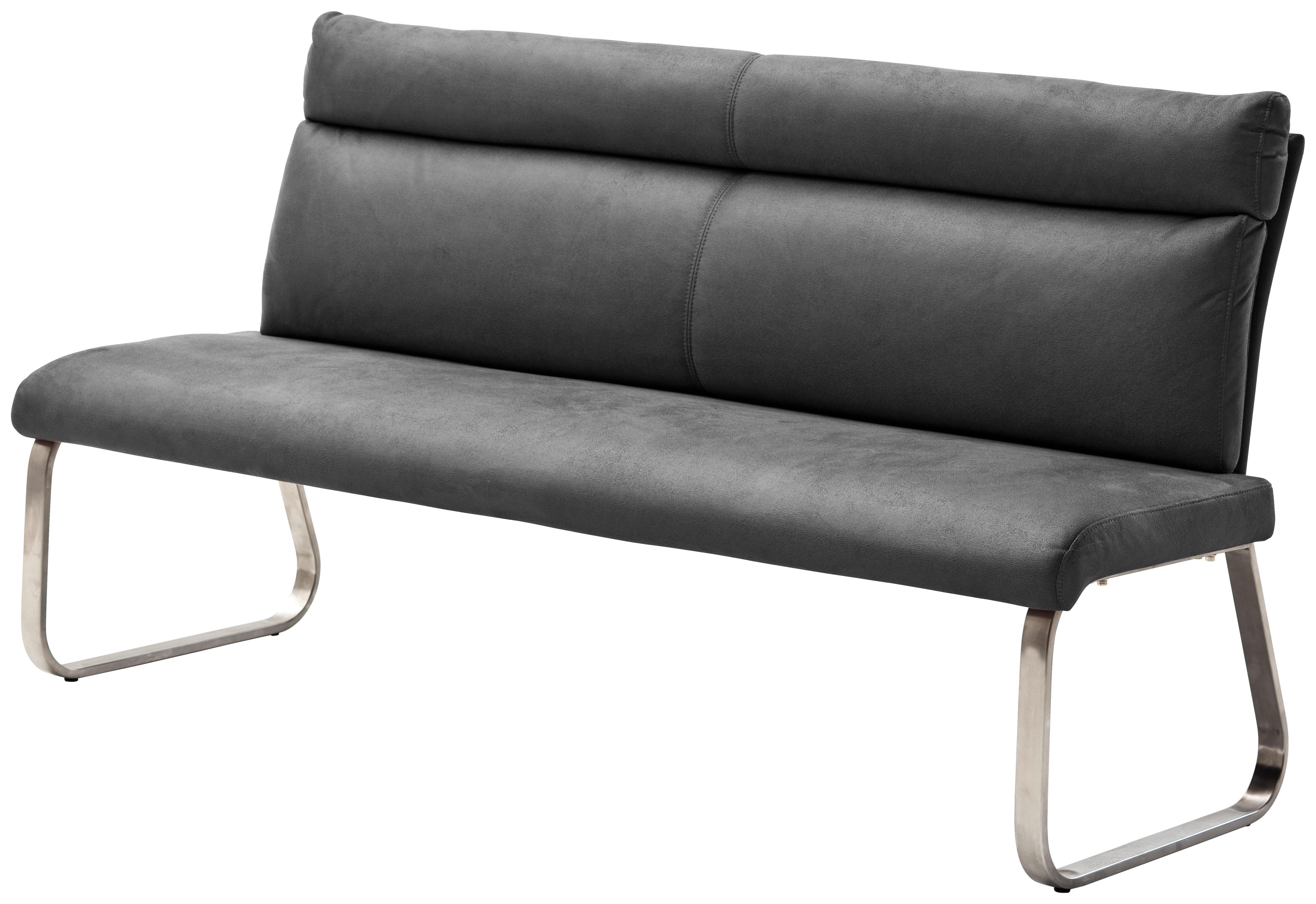 Sitzbank mit Lehne Grau Rabea 180x98 cm - Edelstahlfarben/Braun, Design, Textil/Metall (180/98/70cm) - Livetastic
