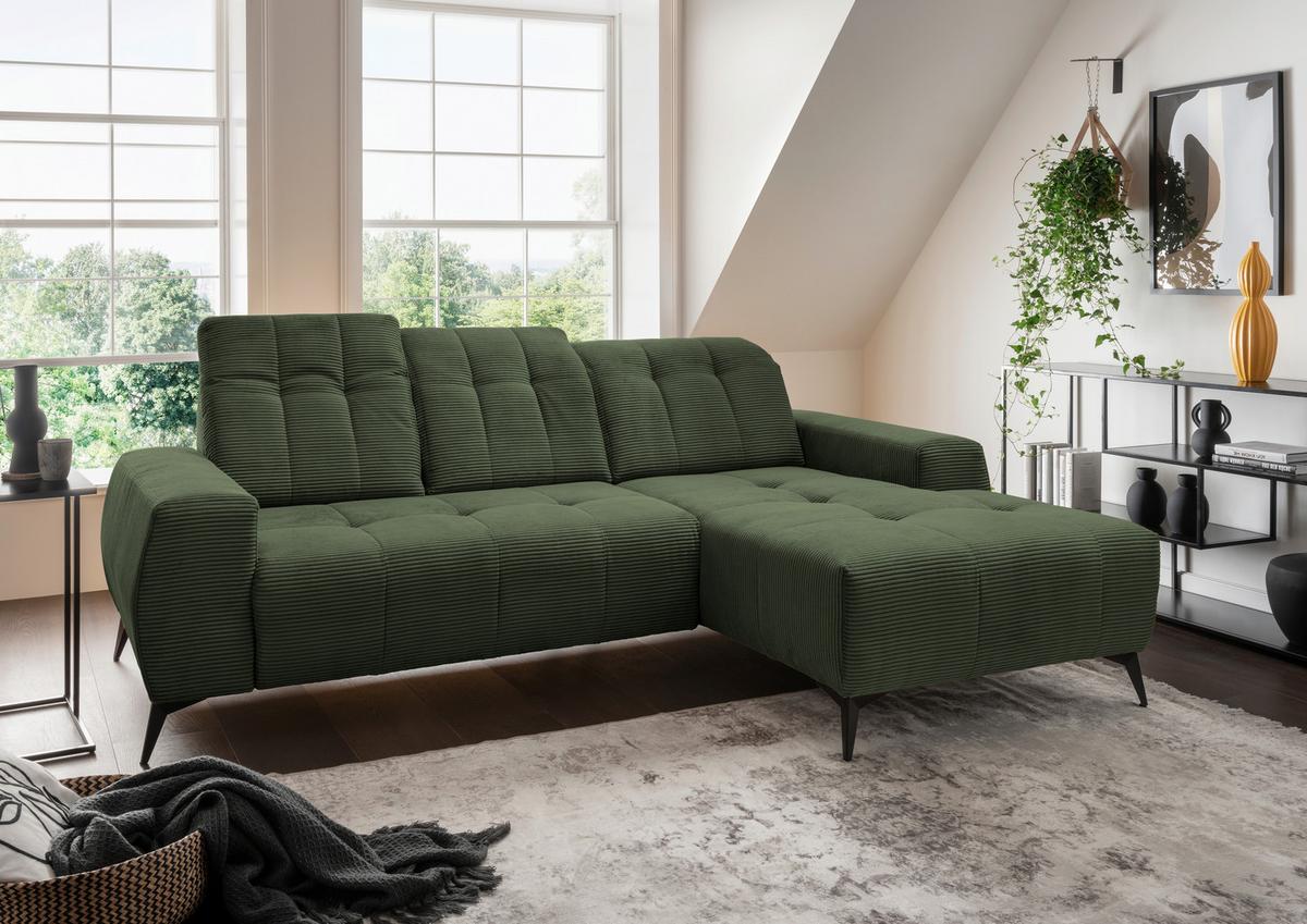 Ecksofa mit USB Anschluss Sano, Dunkelgrün,s: 258x180 cm - Dunkelgrün/Schwarz, MODERN, Textil (258/180cm) - Livetastic