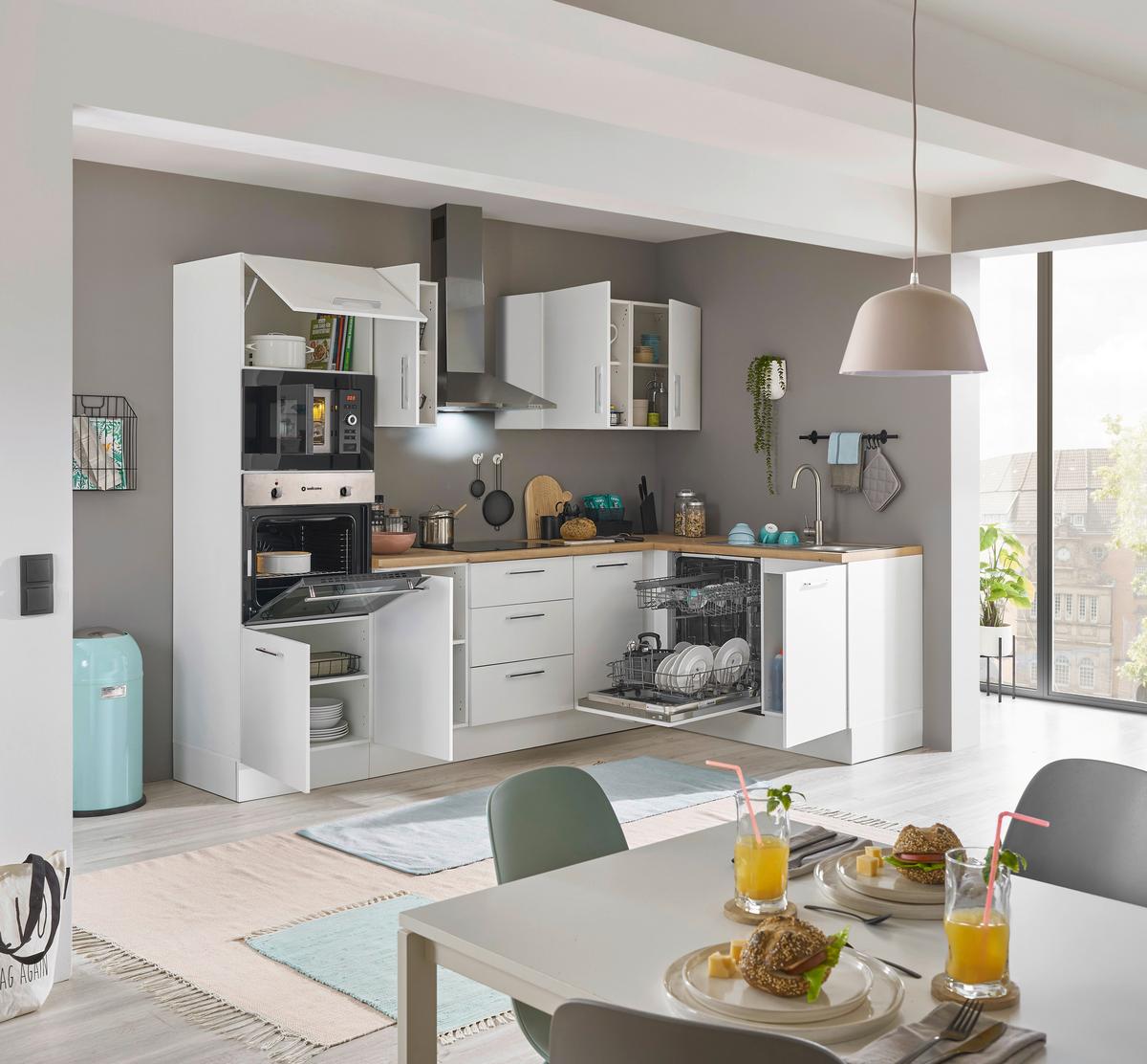 Eckküche Turin Weiß/Eiche Dekor 280x175 cm - Weiß/Eiche Artisan, Basics, Holzwerkstoff (280/175cm) - MID.YOU