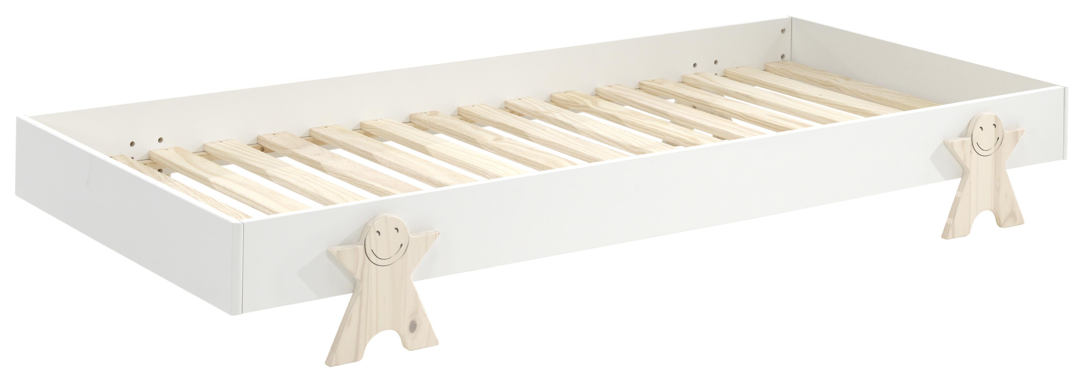 Rahmen: Weiß • Füße: Kiefer/ massiv • inkl. Lattenrost • B/H/T:ca. 203,6/27,5/93,8cm • max. belastbar: ca. 75 kg