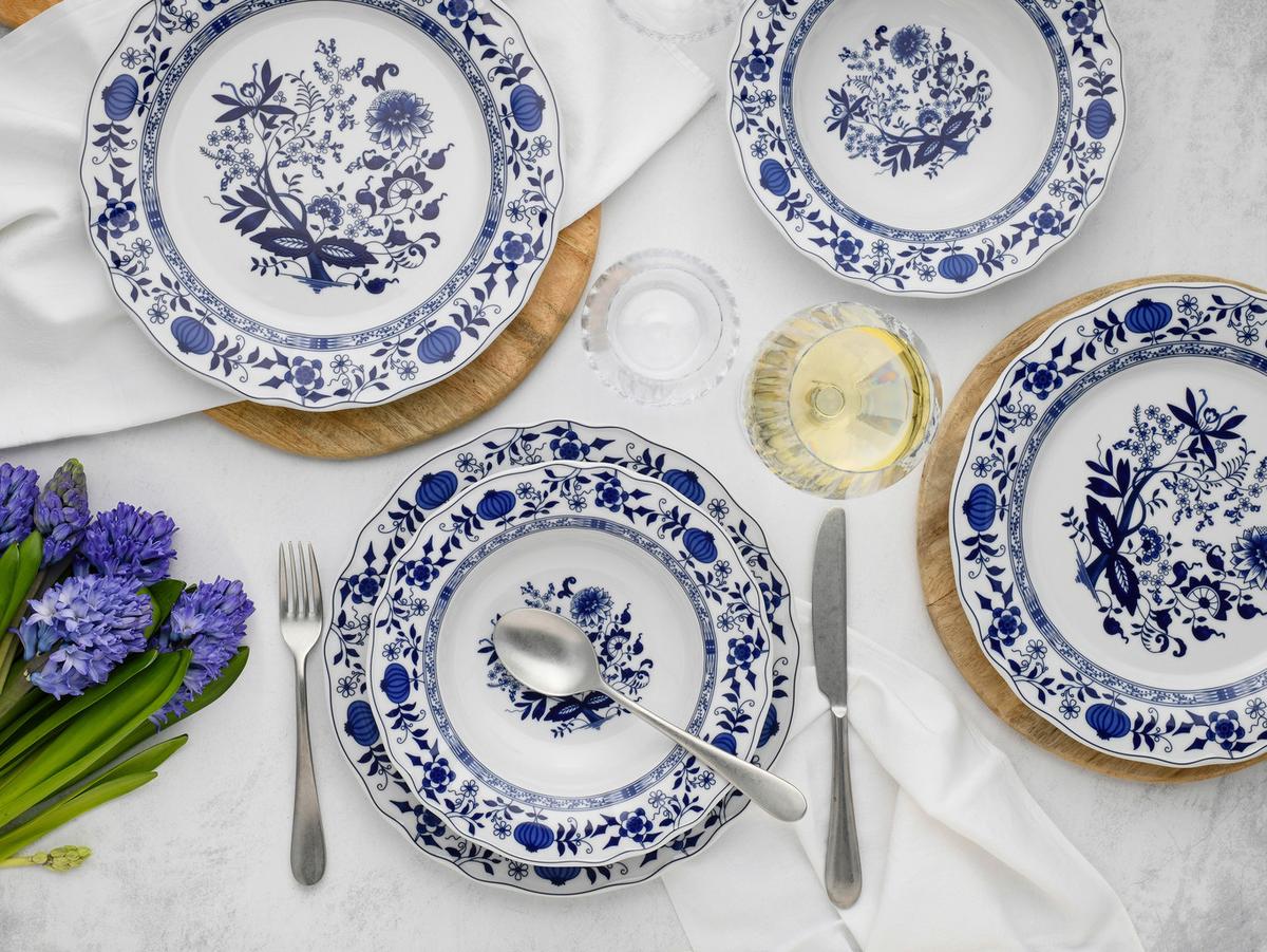 Tafelservice 12-Tlg. Flora Zwiebelmuster, Blau, Weiß - Blau/Weiß, Design, Keramik - Creatable