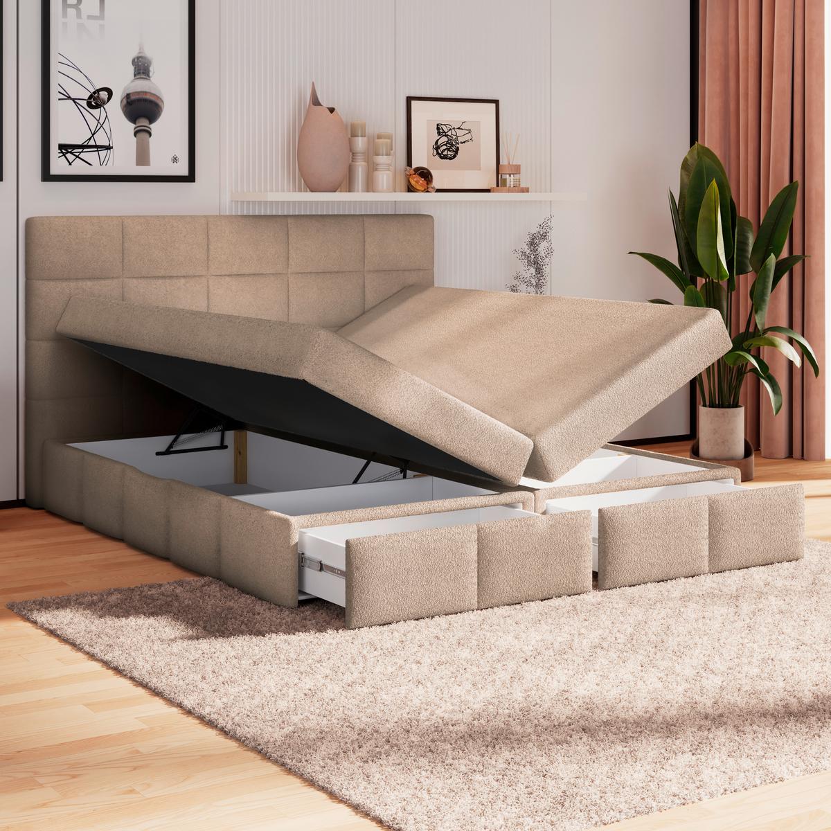 Polsterbett Alba Boucle Hellbraun, 180x200 Cm - Hellbraun/Schwarz, Trend, Textil (180/200cm)