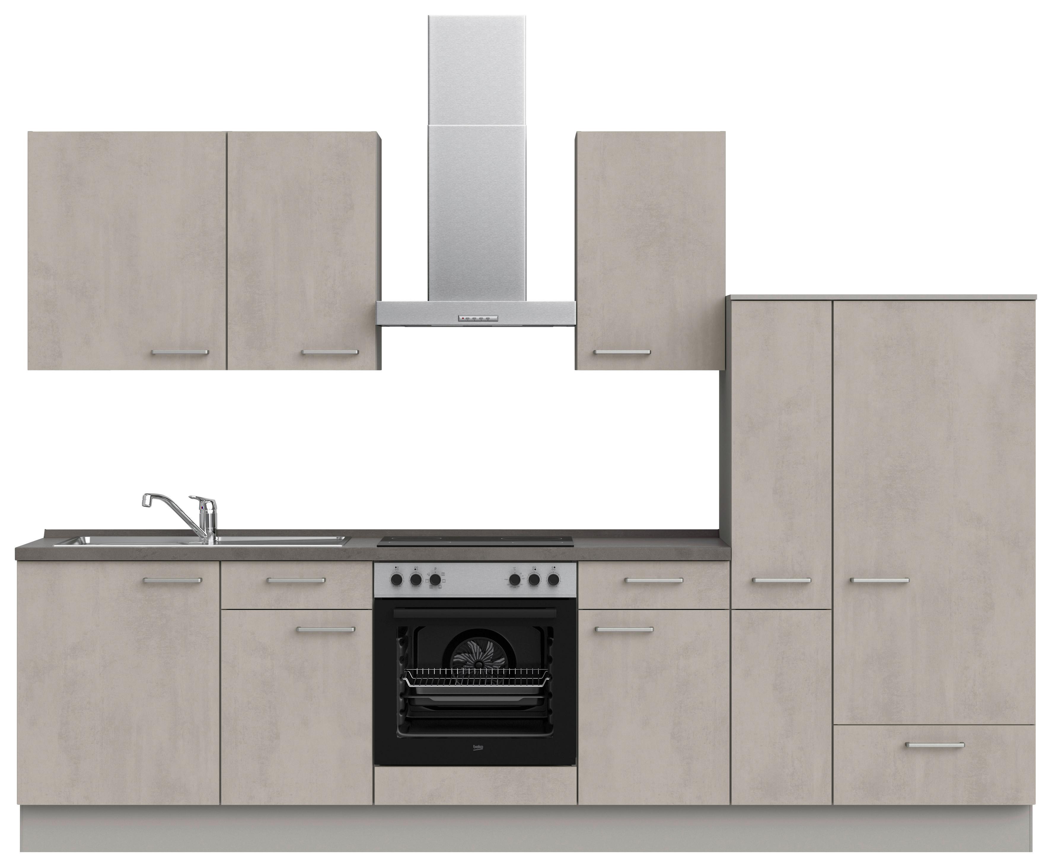 Kuchynská linka 300 cm, betonová sivá - sivá/farba ušľachtilej ocele, Modern, kov/kompozitné drevo (300cm) - Nobilia