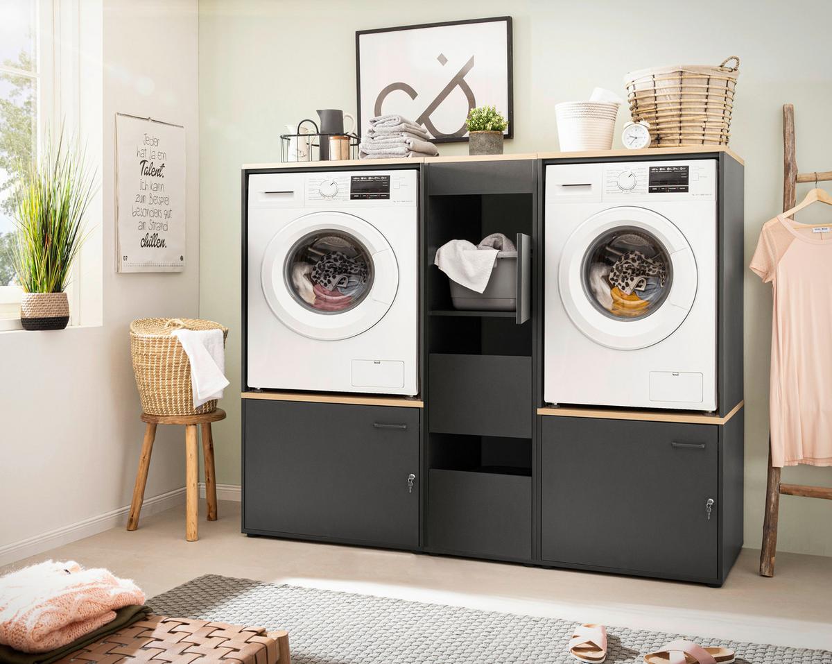 Waschmaschinenschrank Antharzit/Eichefarben B:67,1cm - Eichefarben/Anthrazit, MODERN, Holzwerkstoff (67,1/154,7/60cm) - MID.YOU