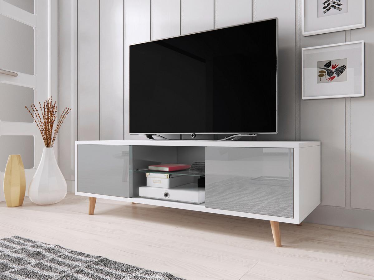 Lowboard TV Stand Sweden 1 Grau/Weiß B: 140 cm - Weiß/Grau, Design, Glas/Holzwerkstoff (140/45/42cm) - MID.YOU