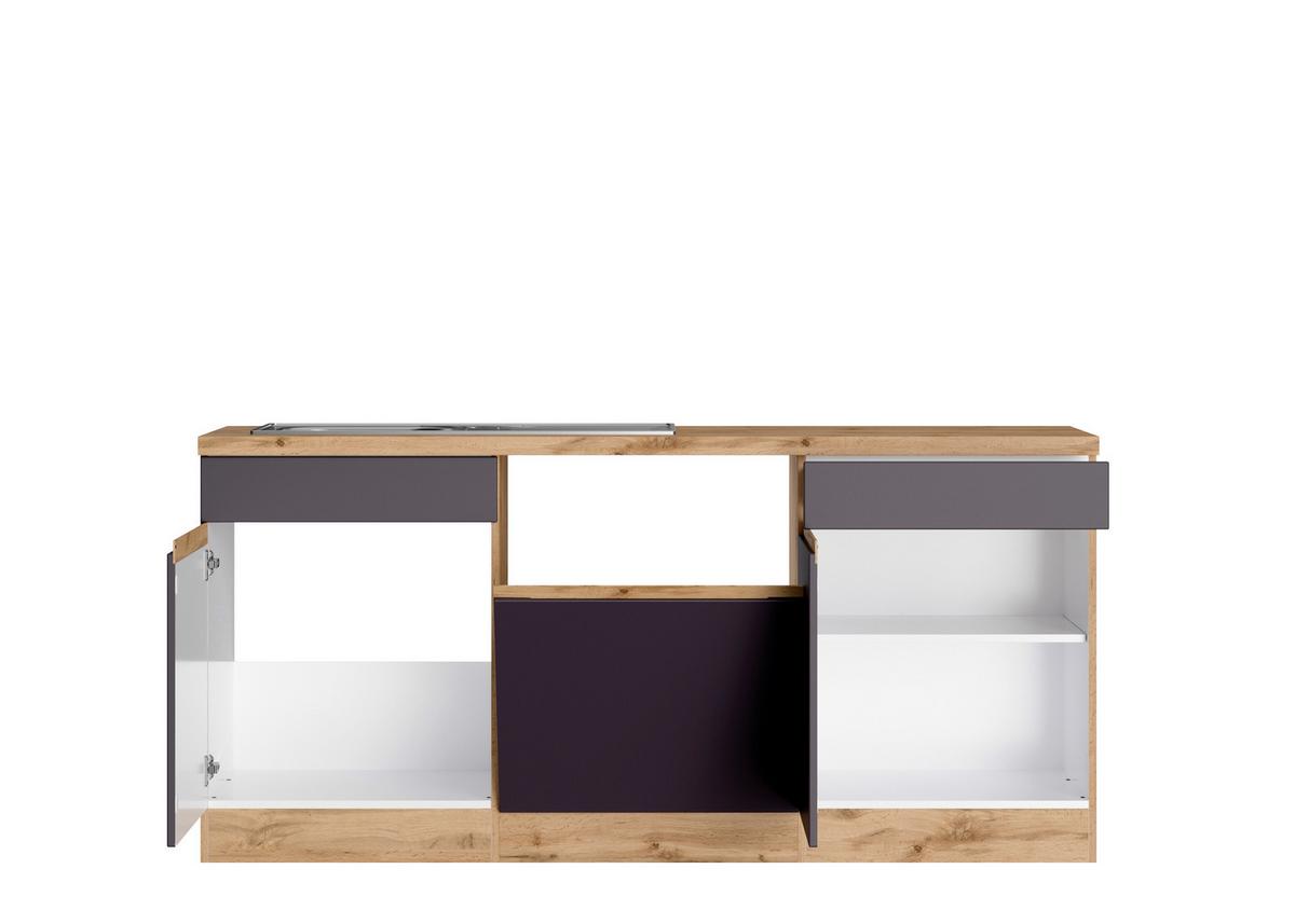 Eckküche Turin Ohne Geräte B: 300cm Grau/wotaneiche Dekor - Eiche Wotan/Grau, Design, Holzwerkstoff (300cm) - Held