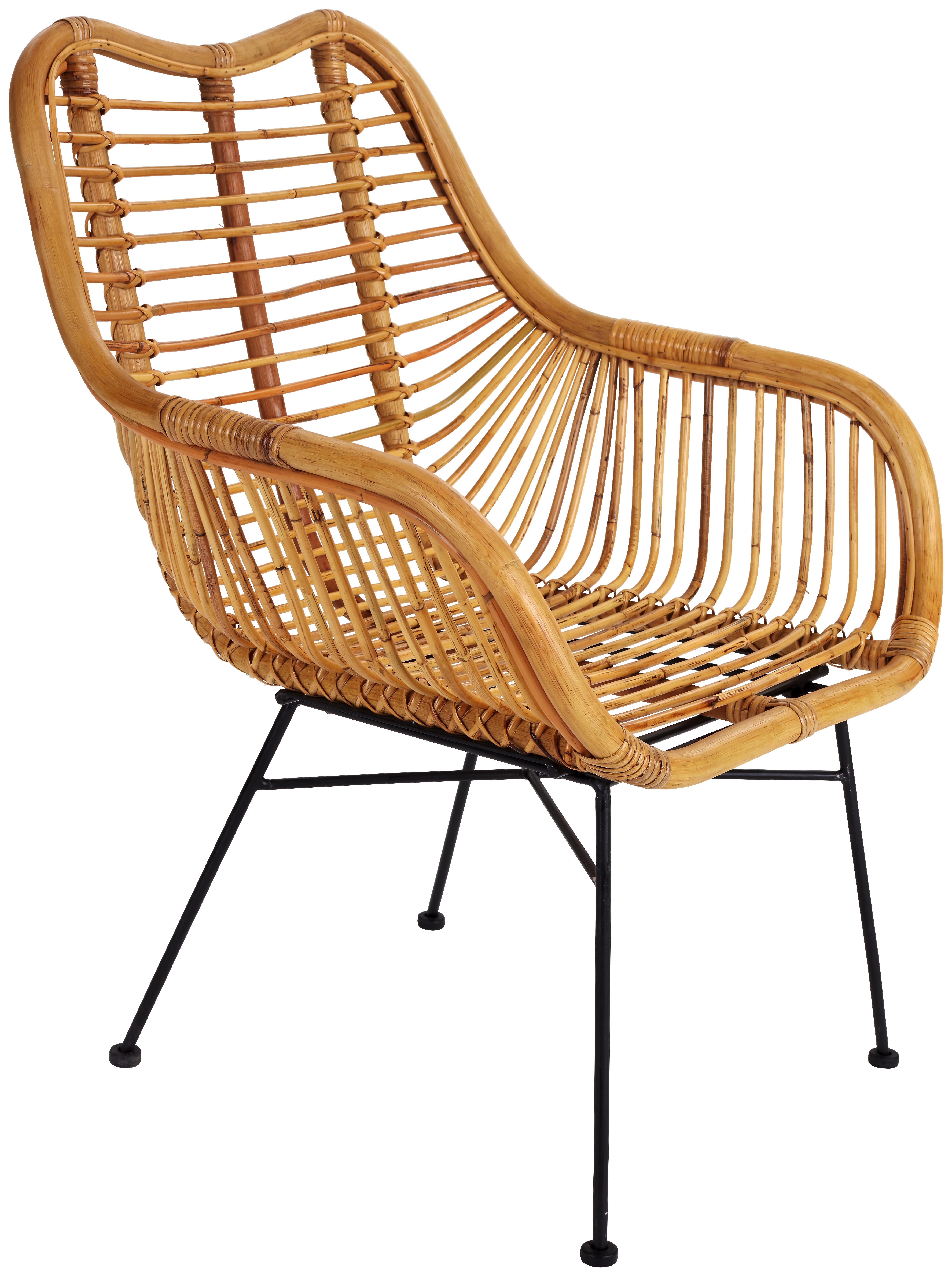 Stuhl Rattan und Echtholz - Hellbraun/Schwarz, MODERN, Holz/Metall (60/90/60cm)