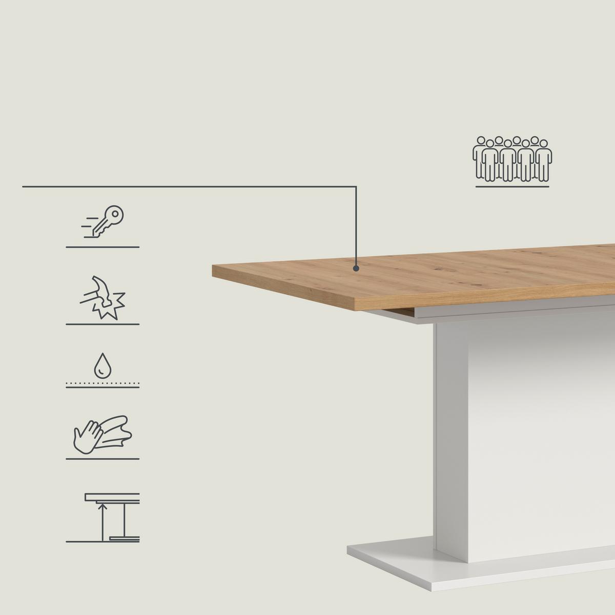 ROZŤAHOVACÍ STÔL MARLON 150 AZ - biela/dub artisan, Konventionell, kompozitné drevo (150-190/90/76cm) - MID.YOU