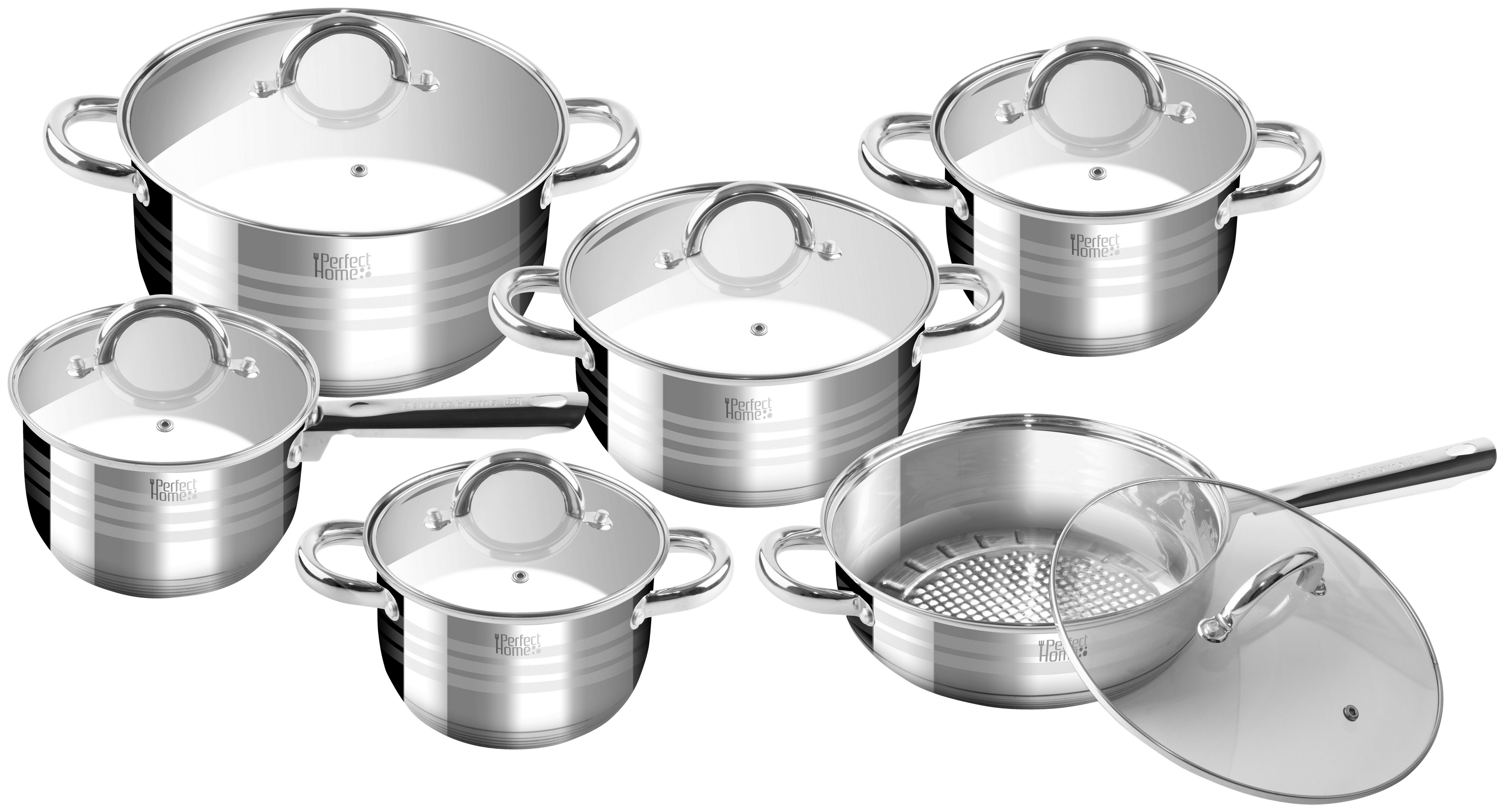 Főzőedénykészlet Perfect Home Deluxe - krómszínű, Üveg/fém