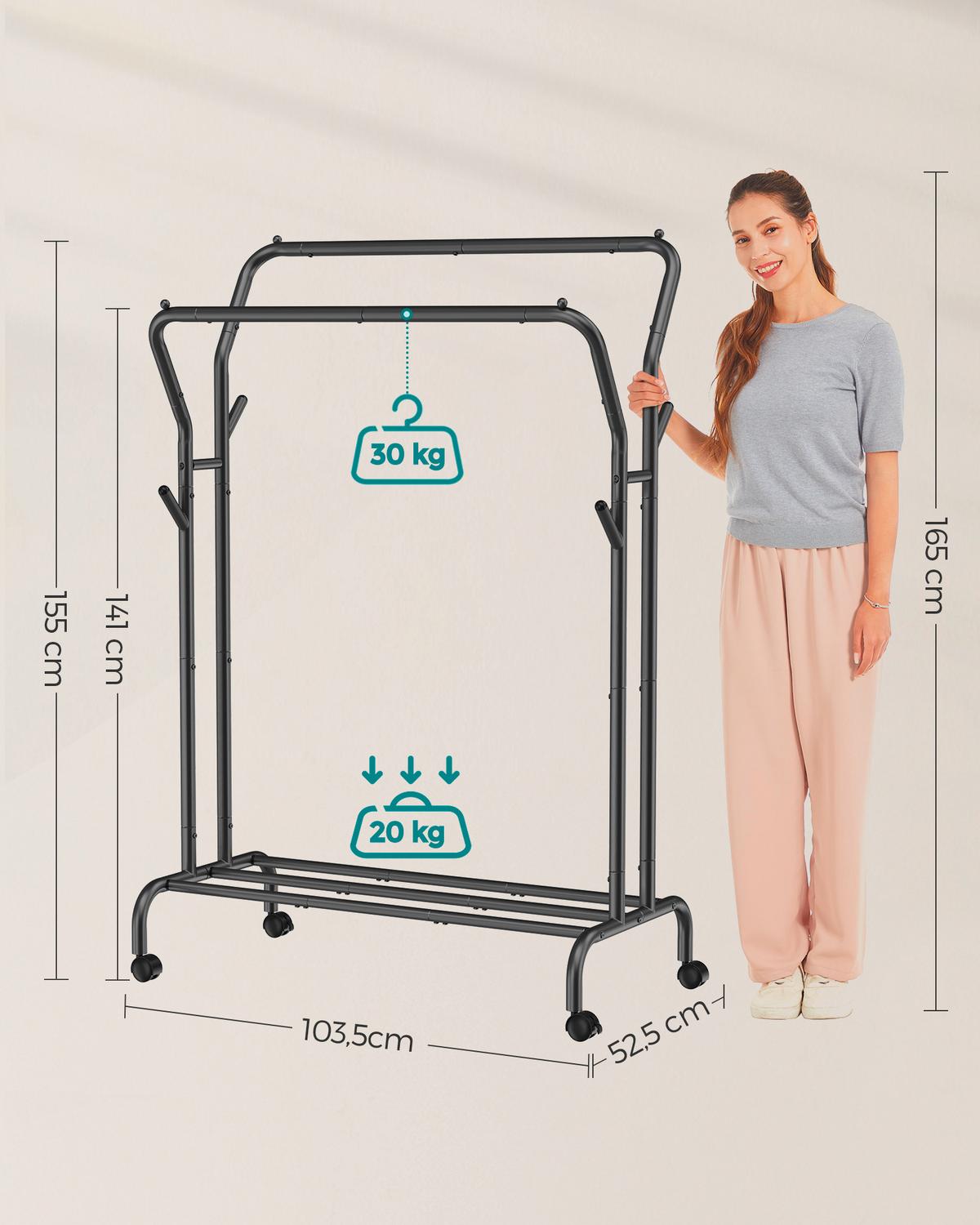 Kleiderwagen Schwarz B: 103,5 cm - Schwarz, Basics, Kunststoff/Metall (103,5/155/52,5cm)