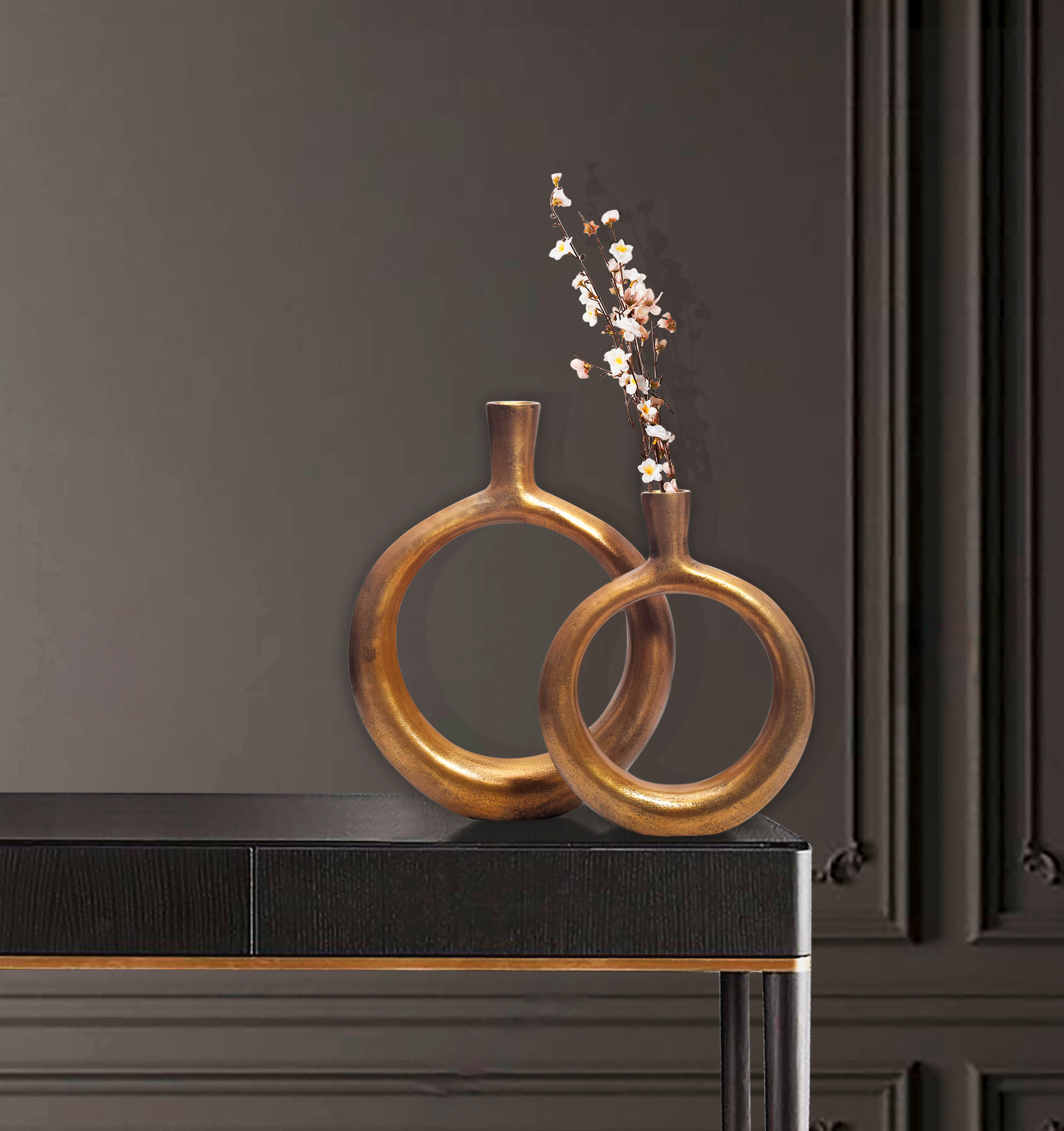 Dekovase 2er Set Goldfarben B: 35 Cm - Goldfarben, Design, Metall (35/45/7cm) - Livetastic