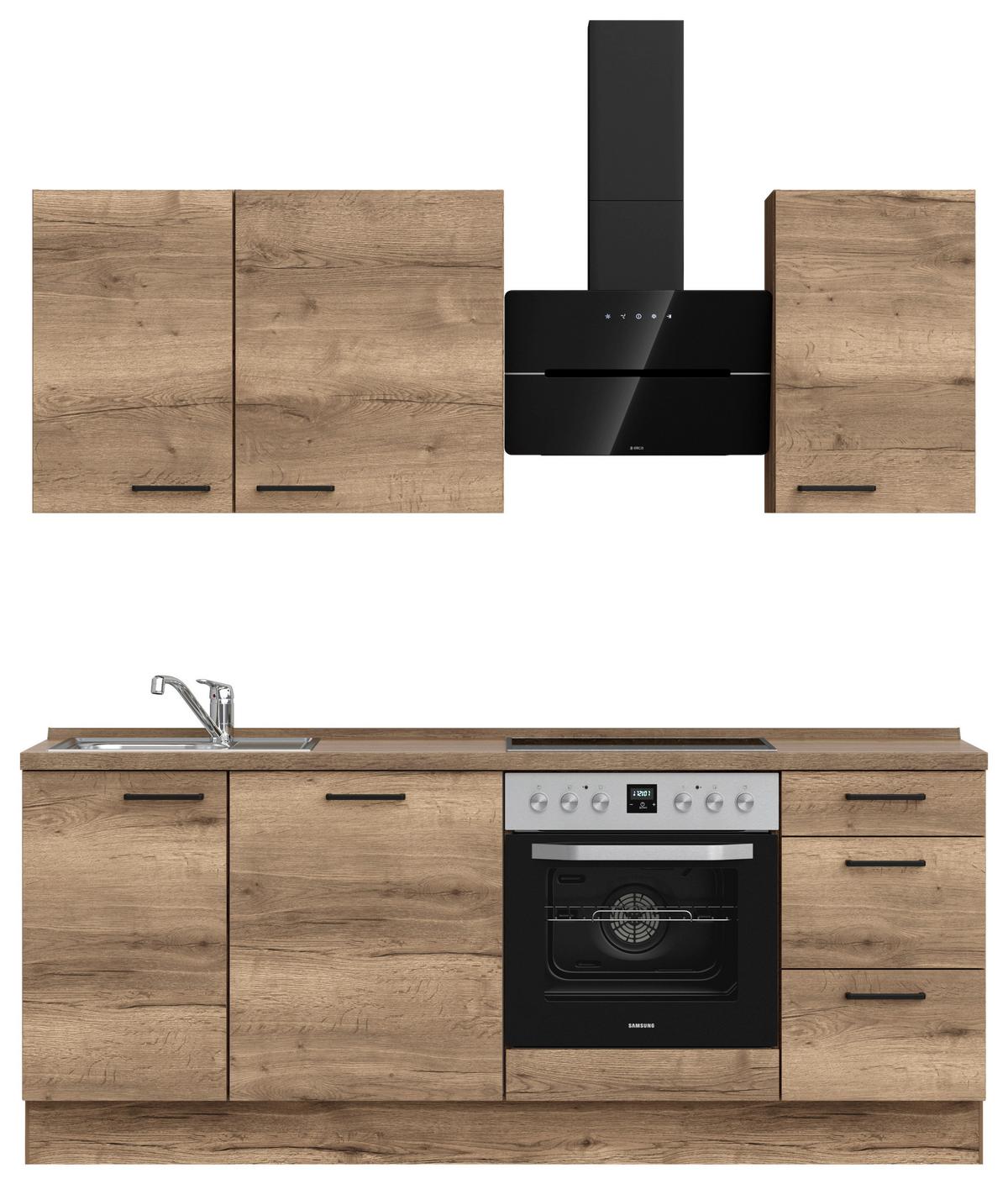 Kuchyňská linka 210 cm, dekor dub Havanna - černá/tmavý dub, Moderní, kov/kompozitní dřevo (210cm) - Nobilia
