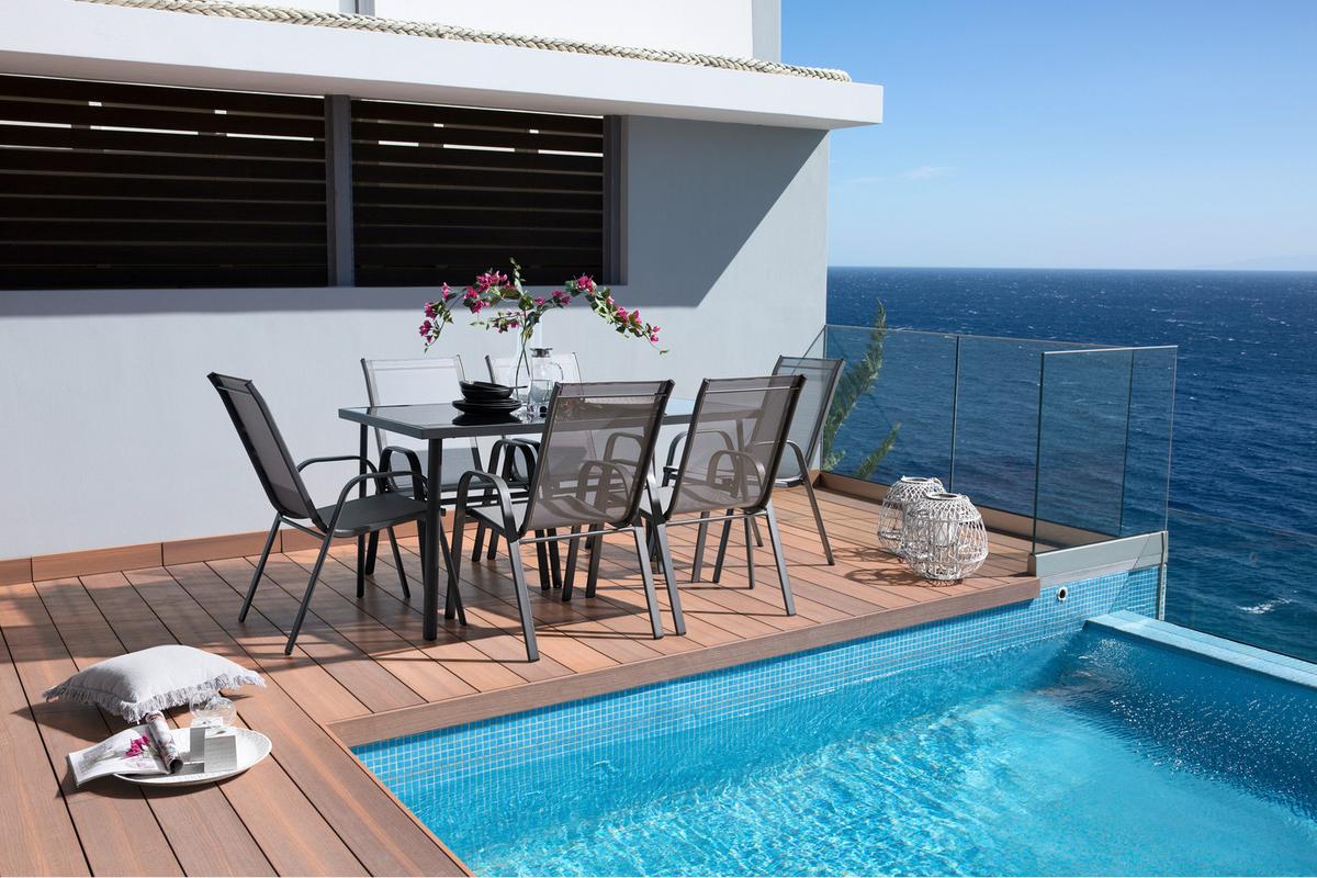 Gartentisch Nadine Metall/Glas L 148 cm - Anthrazit/Schwarz, MODERN, Glas/Metall (148/72/88cm) - Luca Bessoni