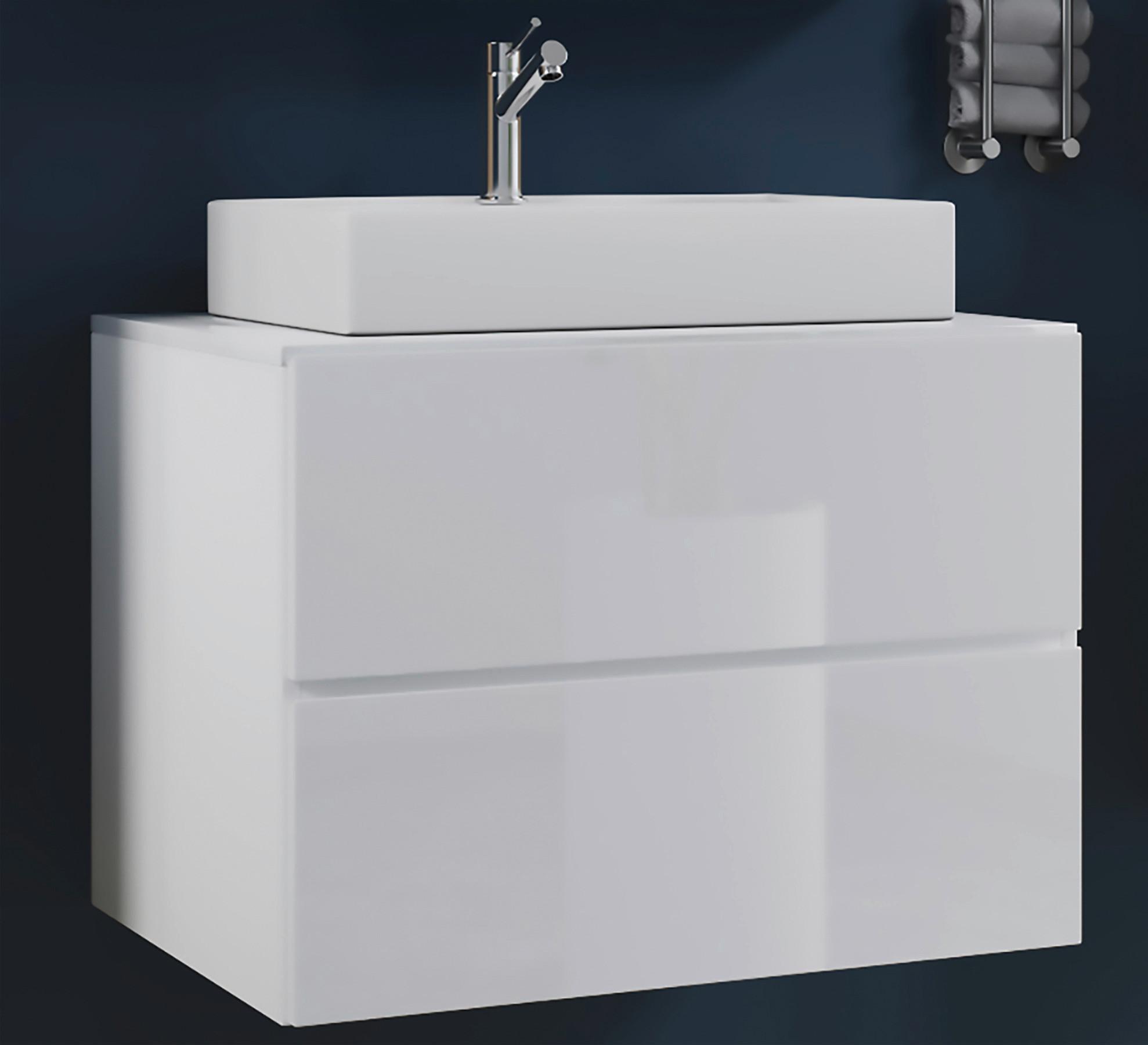Waschbecken mit Unterschrank B: 80 cm Weiß - Weiß, MODERN, Keramik/Holzwerkstoff (80cm) - MID.YOU