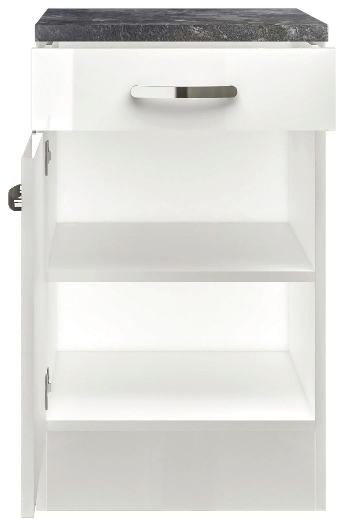 Alsószekrény Alba - magasfényű fehér/fehér, Modern, faalapú anyag (50/86/60cm)