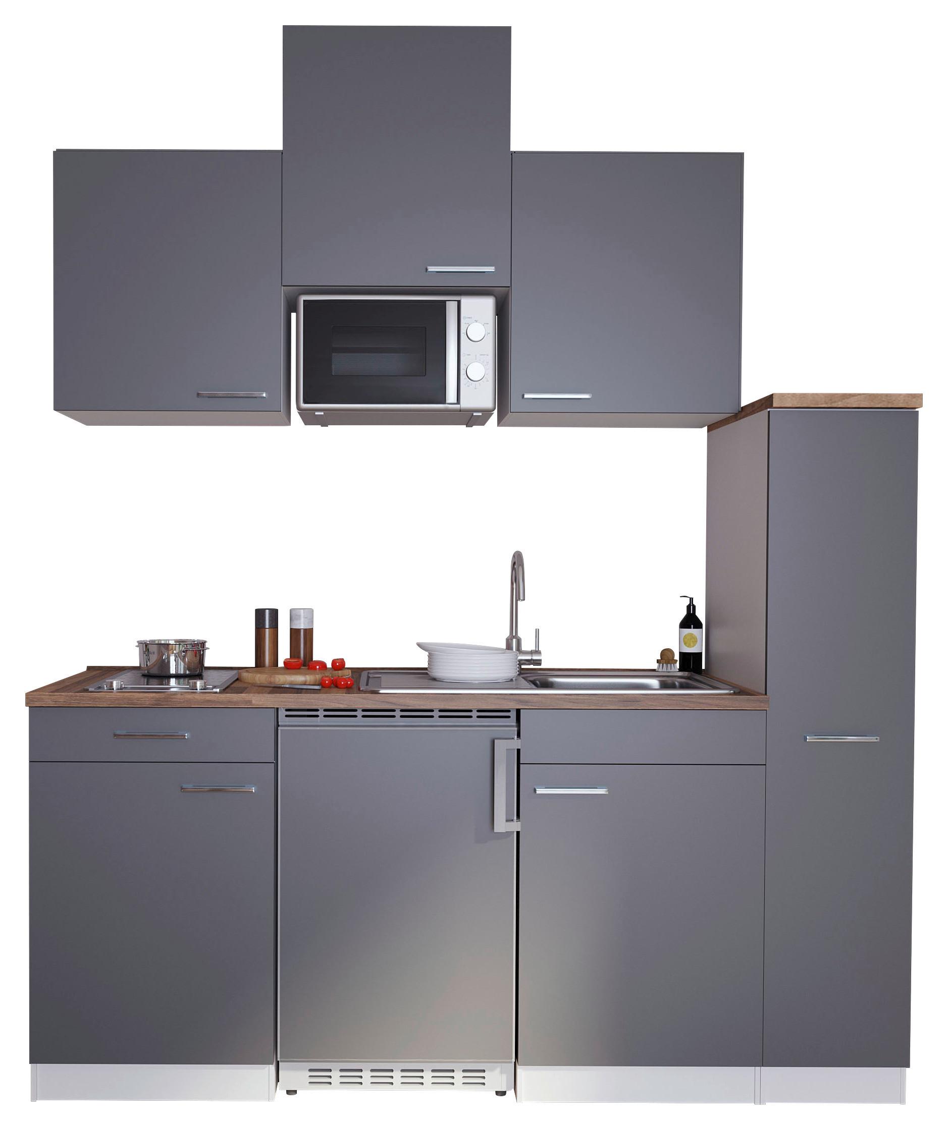Küchenzeile Economy Mit Geräten 180 Cm Grau/nussbaum Dekor - Nussbaumfarben/Weiß, Basics, Holzwerkstoff (180cm) - Respekta