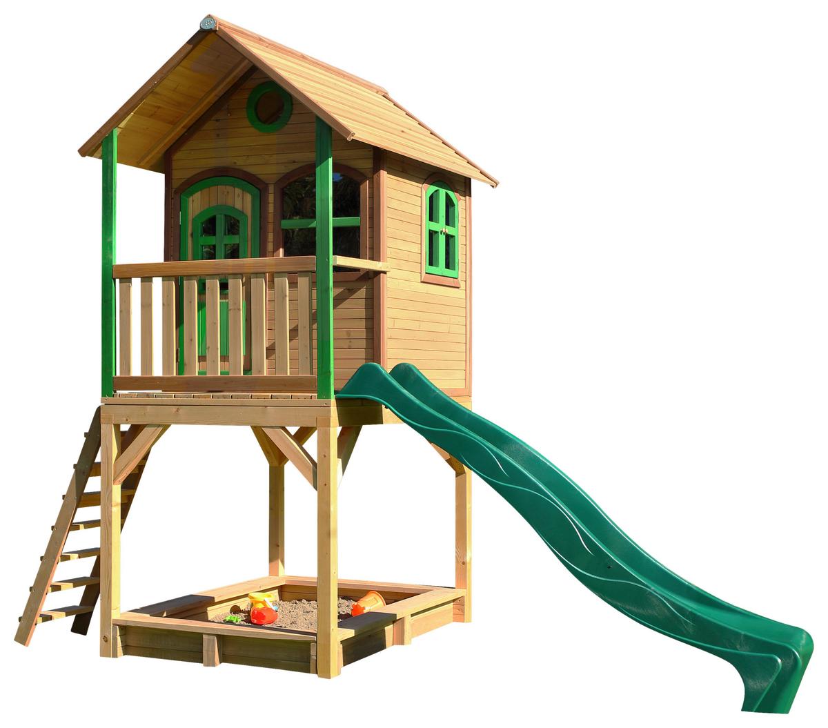 Spielhaus Sarah Braun/grün B: 370 Cm - Braun/Grün, KONVENTIONELL, Holz/Kunststoff (370/291/191cm) - Ambia Garden