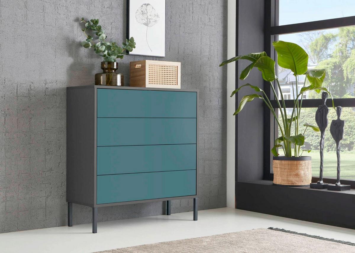 Sideboard Mailand Anthrazit/petrol B: 184,5cm - Anthrazit/Petrol, MODERN, Holzwerkstoff (184,5/86/33cm) - MID.YOU