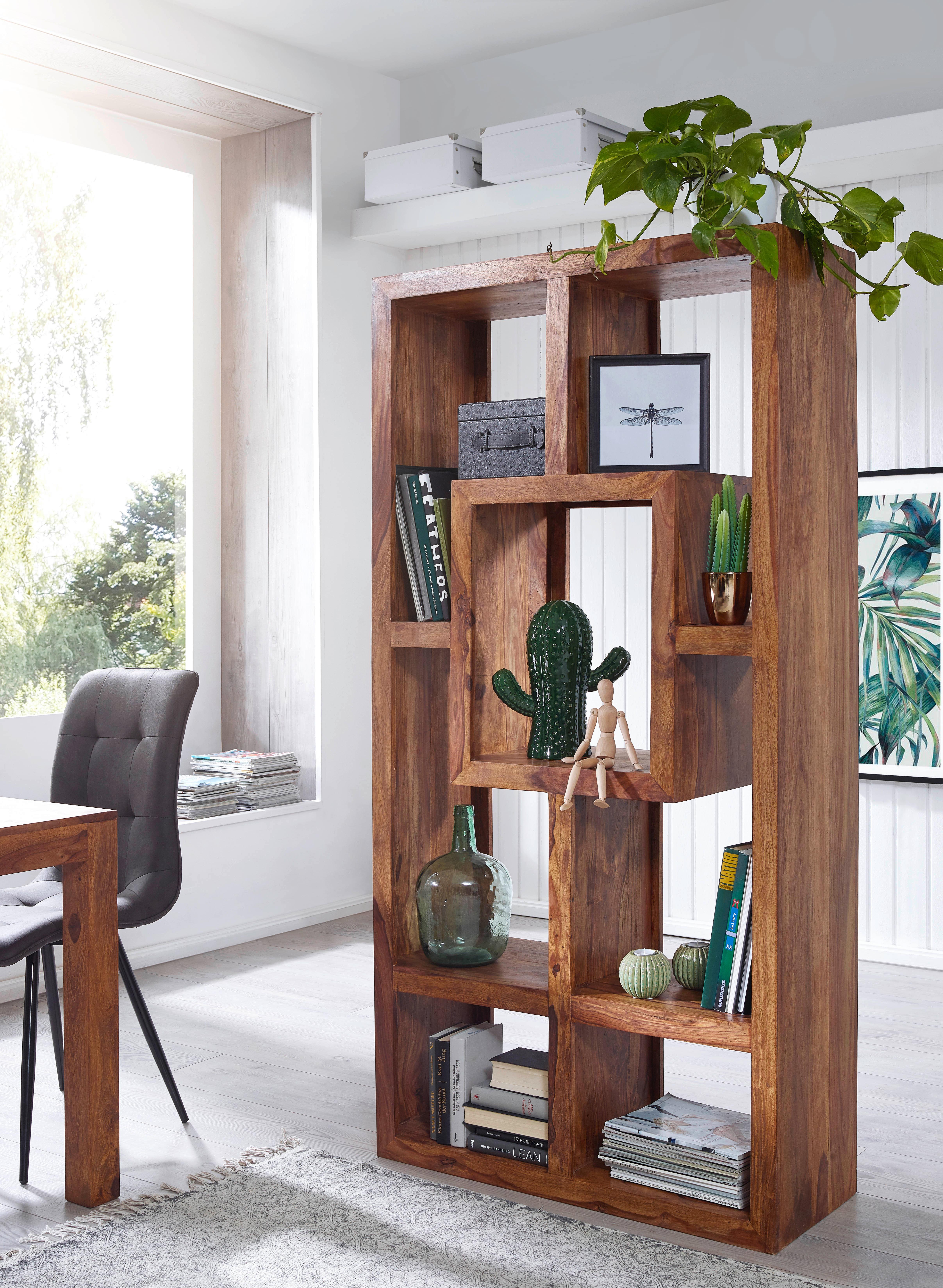 Wandregal Sheesham Sheeshamfarben B: 90 cm - Sheeshamfarben, Design, Holz (90/180/35cm) - MID.YOU
