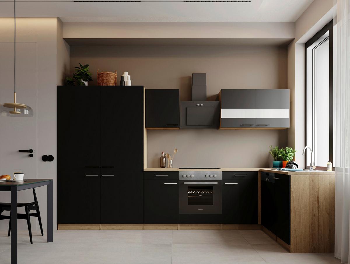 ECKKÜCHE Merle, Schwarz S: 340x172 cm - Eichefarben/Schwarz, Trend, Holzwerkstoff (340/172cm) - Respekta