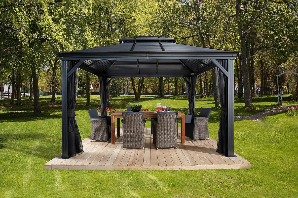 Pavillon Mykonos 364x299 Cm Sturmfest Gartenpavillon - Anthrazit, Basics, Metall (364/291/299cm)