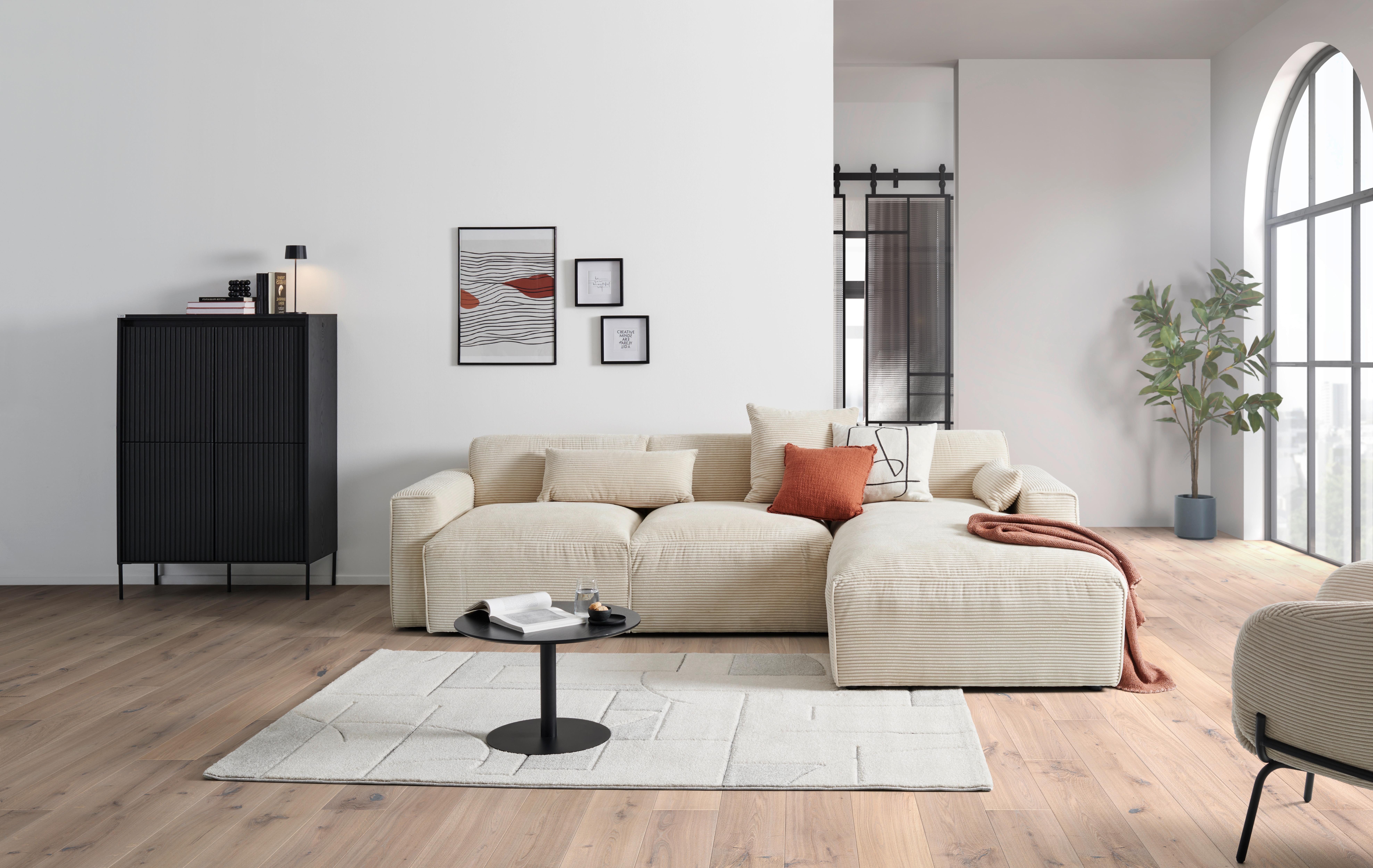 Ecksofa Pearl - Beige/Schwarz, Design, Textil (303/196cm) - Livetastic