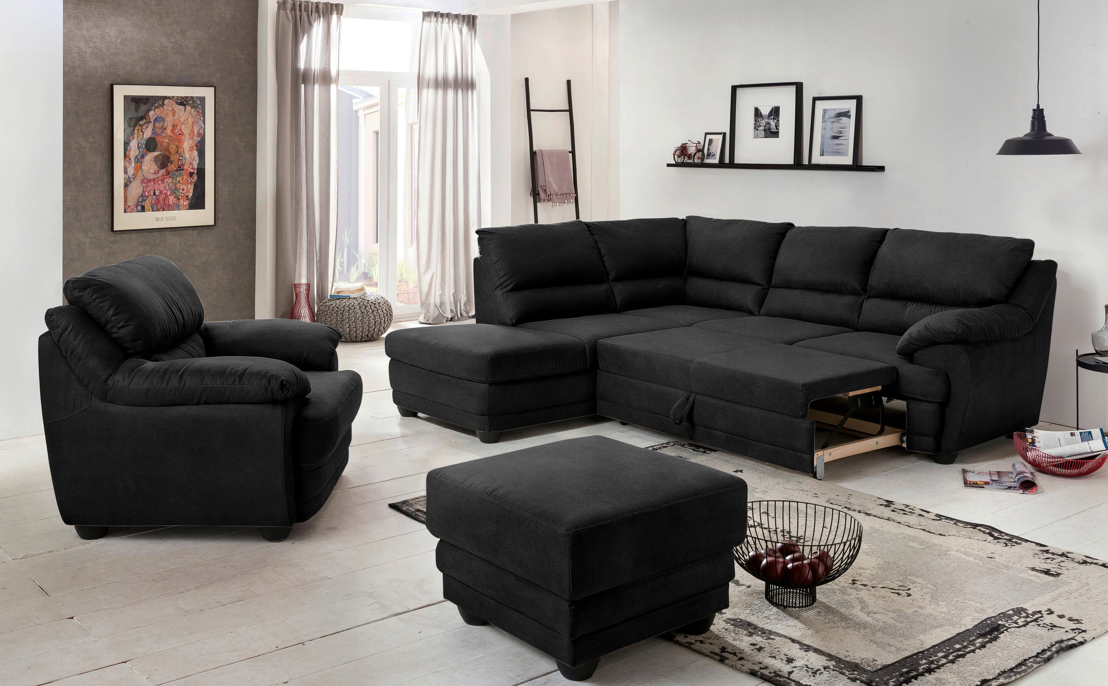 Ecksofa mit Schlaffunktion Nebolo Anthrazit S. 225x246cm - Anthrazit/Schwarz, Design, Textil (225/246cm) - Livetastic