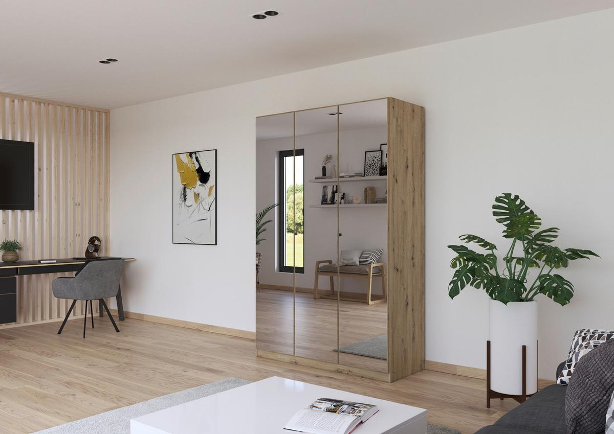 Kleiderschrank Reflect - Silberfarben/Eiche Artisan, MODERN, Holzwerkstoff (136/210/54cm)
