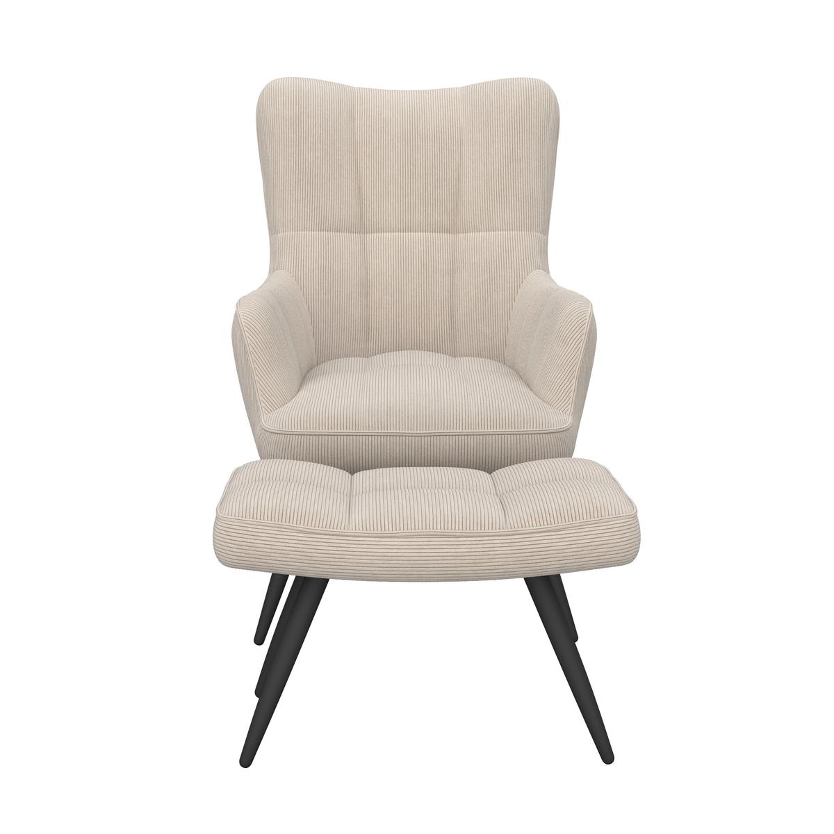 Ohrensessel Hanoi Webstoff beige, B: 71 cm - Beige/Schwarz, MODERN, Textil/Metall (71/98/83cm)
