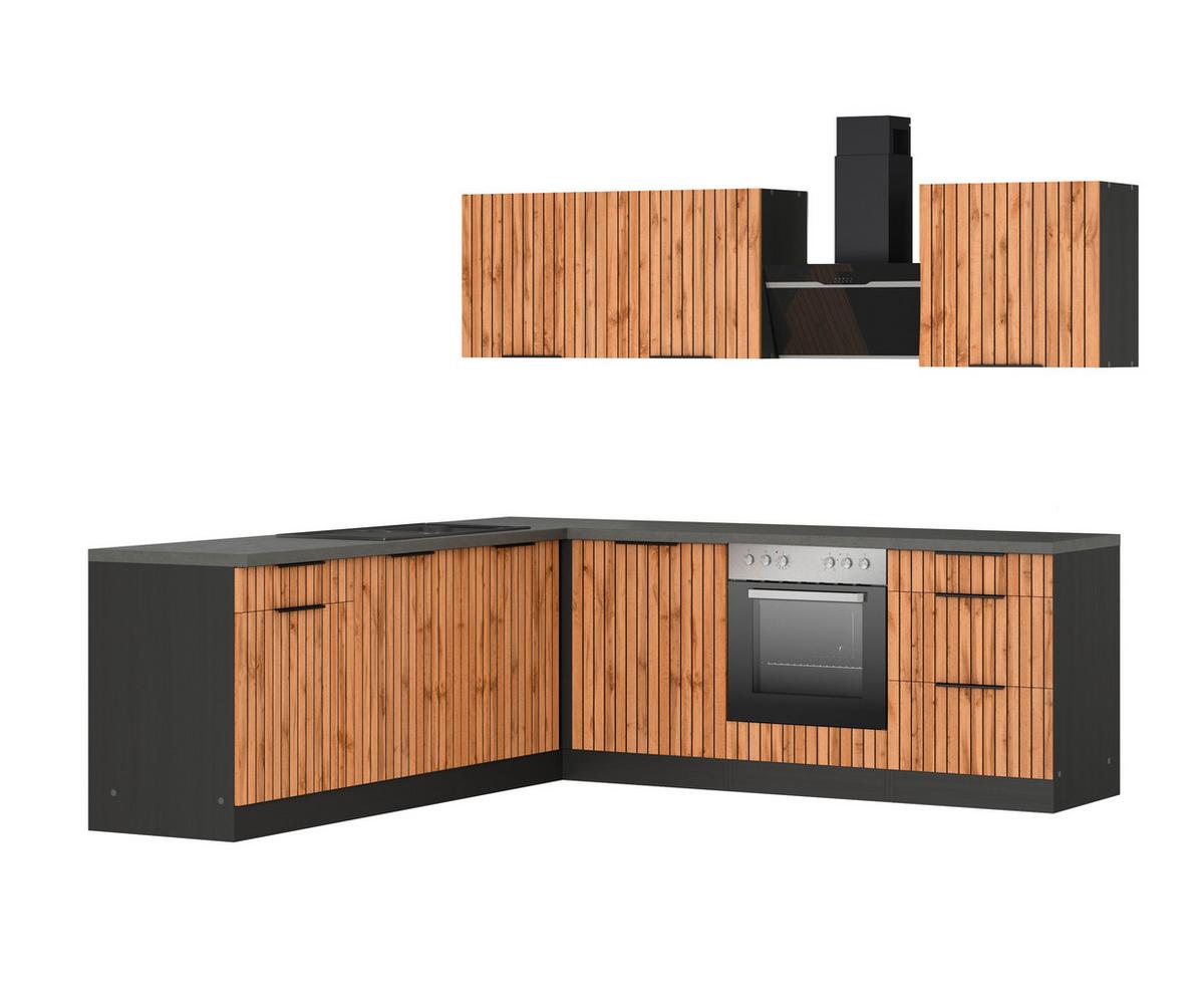 Eckküche Liverpool Graphit/ Eiche Dekor S: 240x240 Cm - Schieferfarben/Eiche Wotan, Basics, Holzwerkstoff (240/240cm) - Held