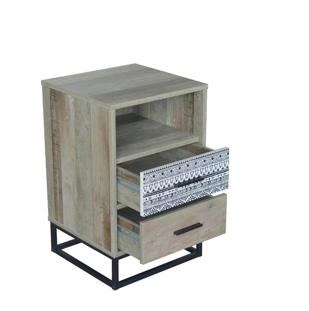 Nachttisch Graubraun/Multico. B: 39,5 cm - Graubraun/Multicolor, Design, Holzwerkstoff/Metall (39,5/62/38cm) - Livetastic