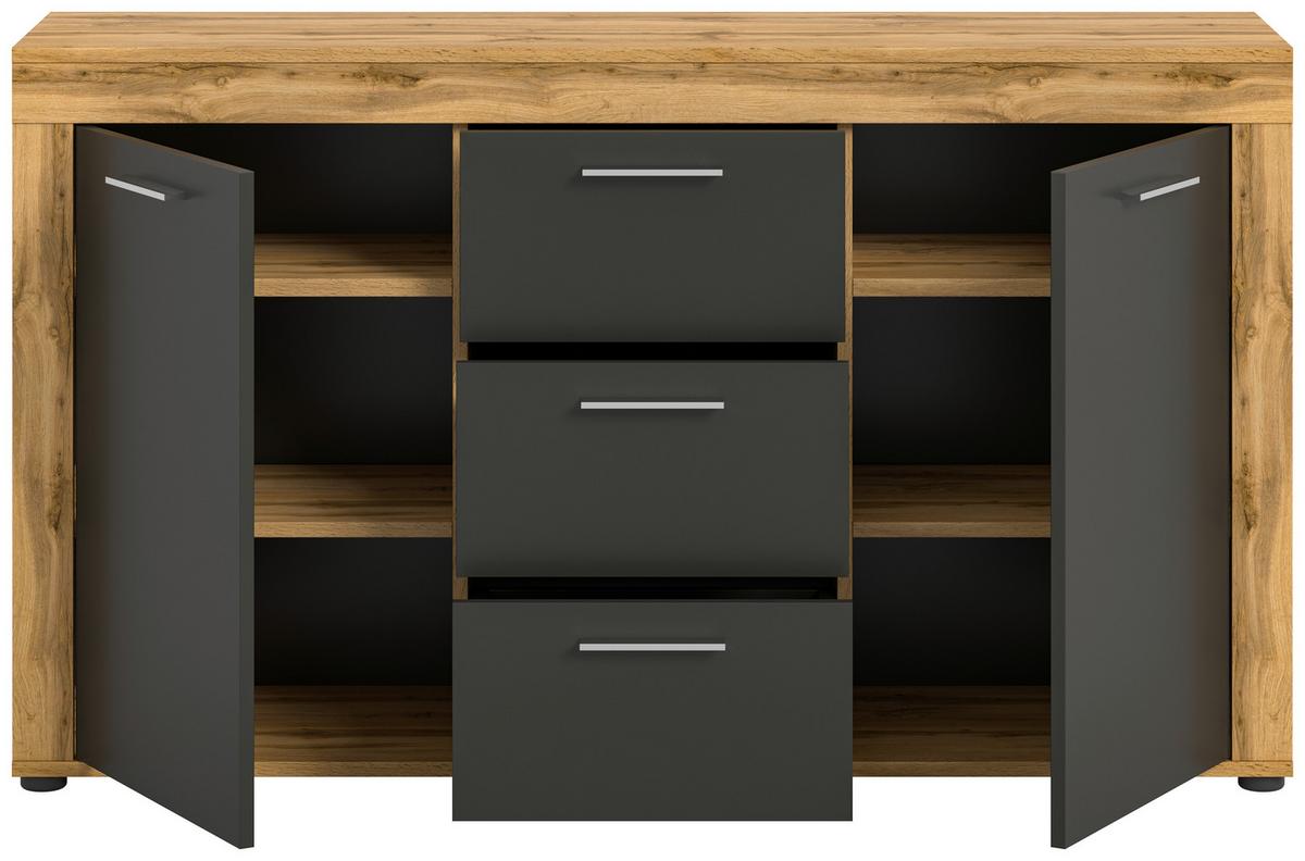 Sideboard Jam Eiche Dekor B: 125 Cm - Eiche Wotan, Design, Holzwerkstoff (125/80/35cm) - MID.YOU