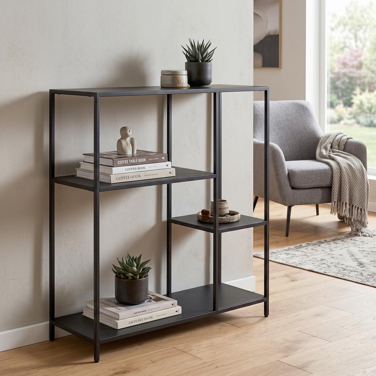Čierny regál NEWCASTLE Š: 79,5 cm - čierna, Konventionell, kov (79,5/86/30cm) - MID.YOU