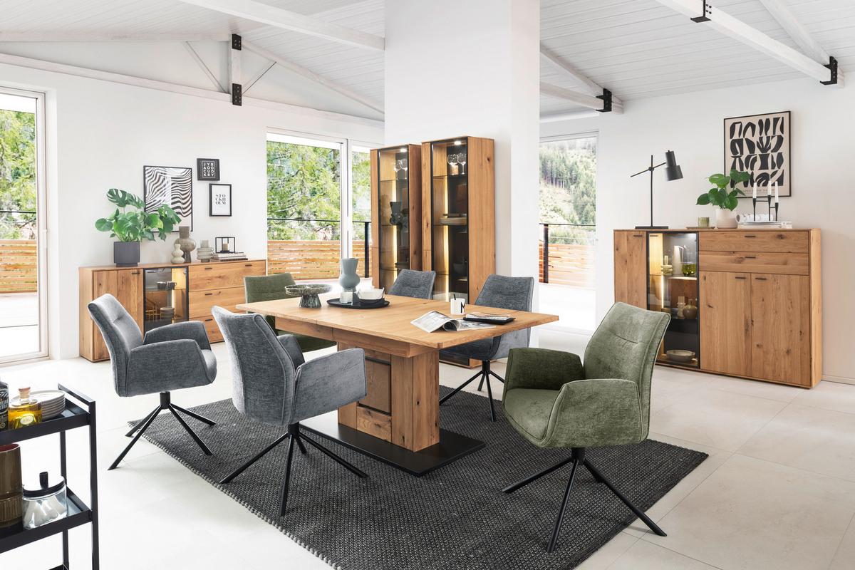 Sideboard Assini Wildeiche B: 183 cm - Wildeiche, Design, Glas/Holz (183/88/44cm) - MID.YOU