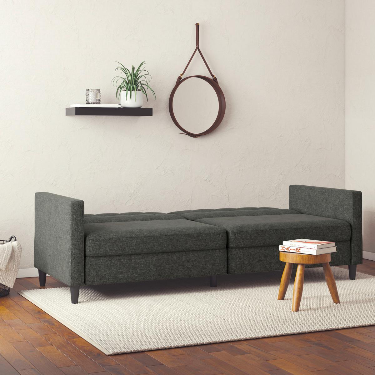 Schlafsofa Hannover Anthrazit, mit Schlaffunktion - Anthrazit/Schwarz, Basics, Textil (203/82cm) - Livetastic