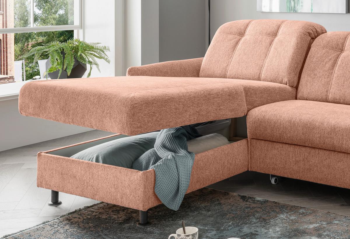 Ecksofa Minori Chenille Koralle, S: 184x267 cm - Koralle/Schwarz, MODERN, Textil (184/267cm) - Livetastic