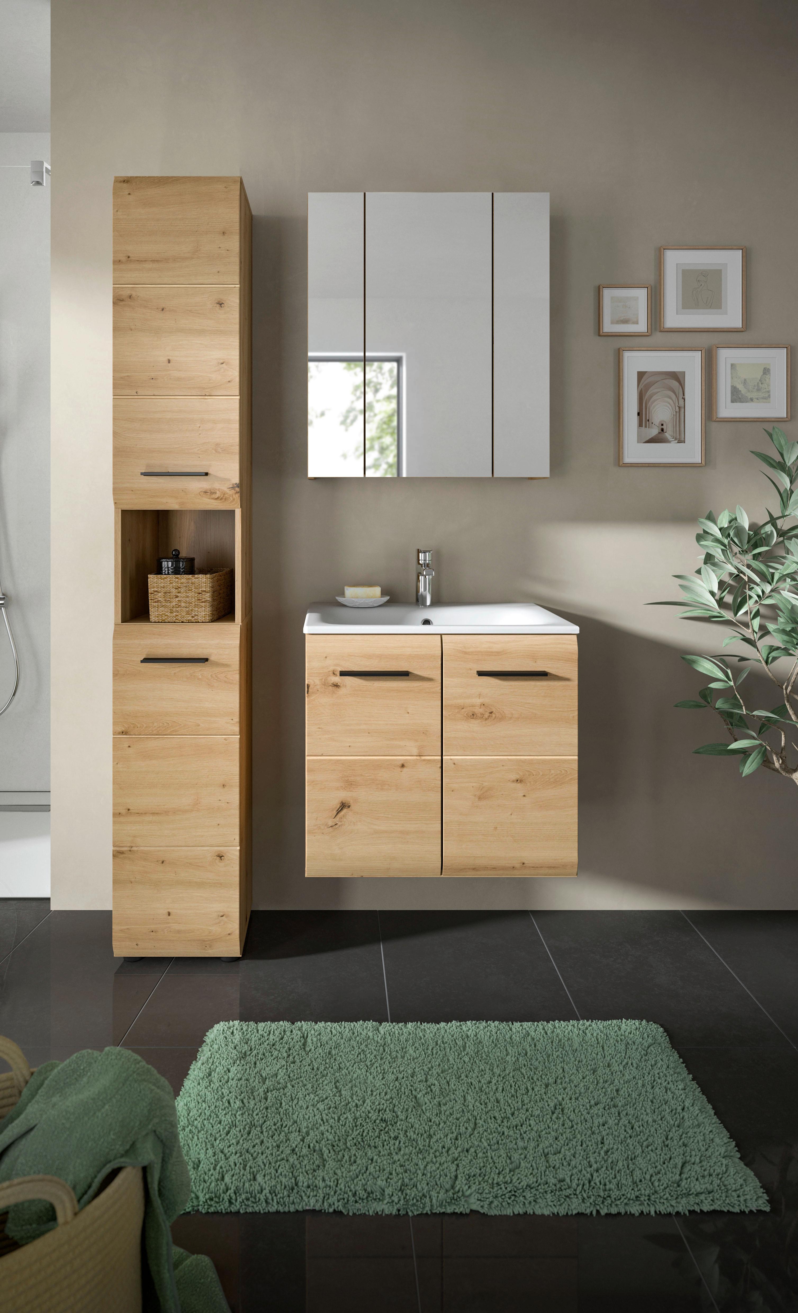 Badezimmer Ice Eiche Artisan Dekor B: 90cm - Schwarz/Eiche Artisan, Basics, Keramik/Holzwerkstoff (90cm) - MID.YOU